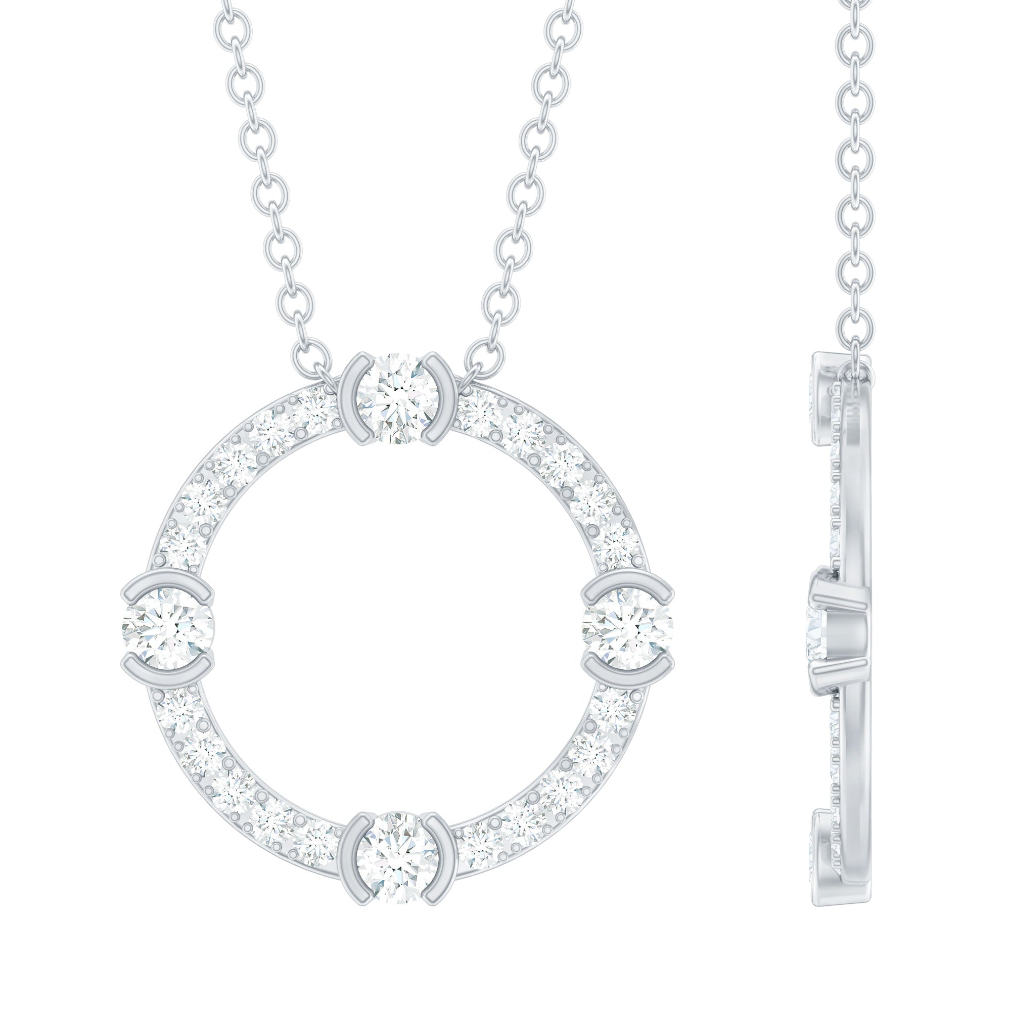 Certified Moissanite Eternity Circle Necklace With Silver Chain