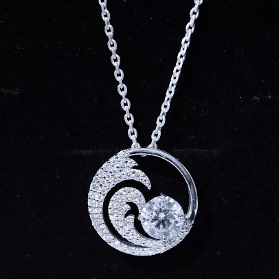 Certified 2 CT Moissanite Ocean Wave Necklace with Chain