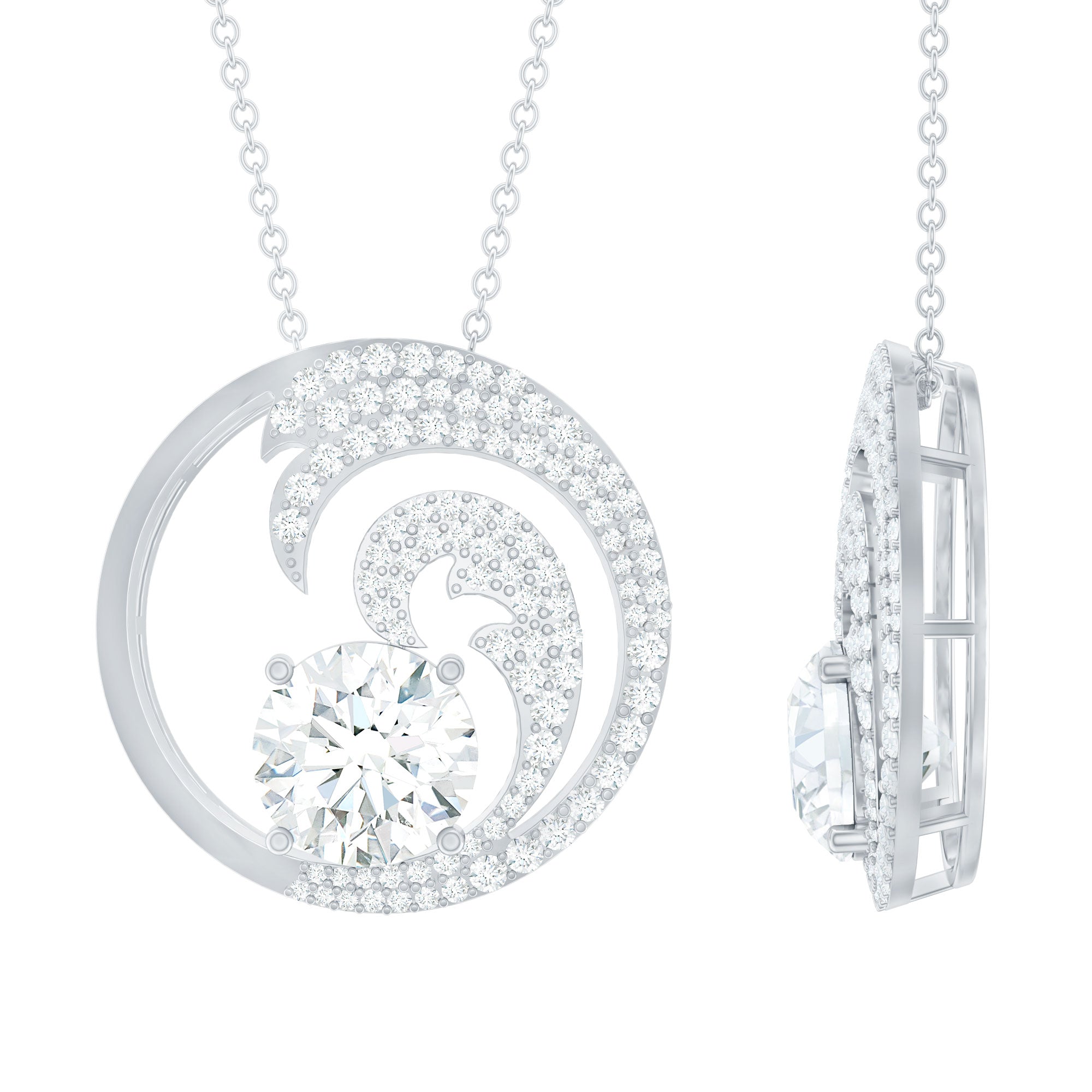 Certified 2 CT Moissanite Ocean Wave Necklace with Chain