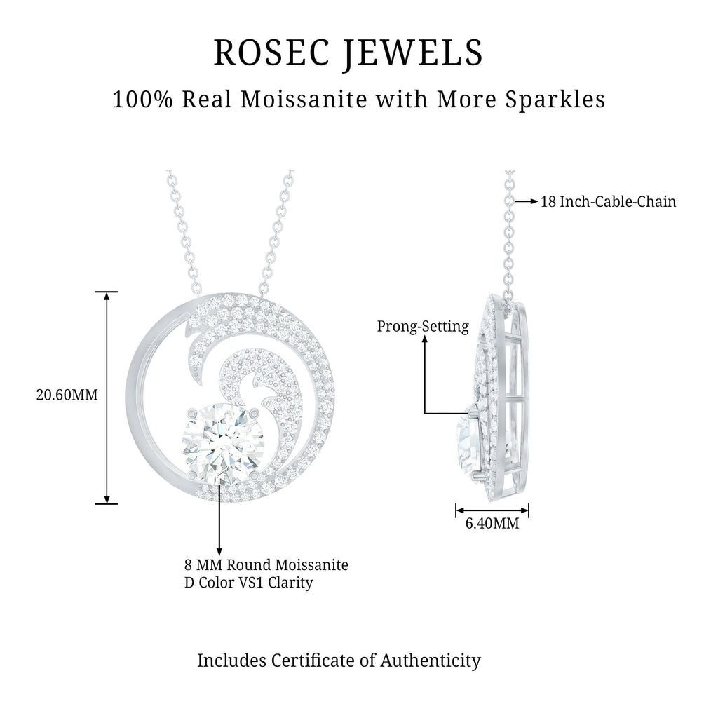 Certified 2 CT Moissanite Ocean Wave Necklace with Chain