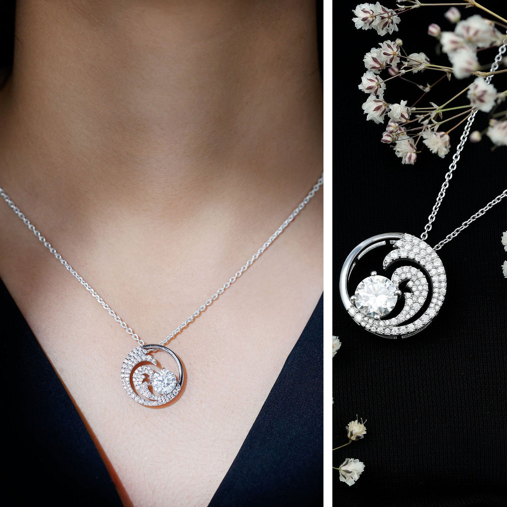 Certified 2 CT Moissanite Ocean Wave Necklace with Chain