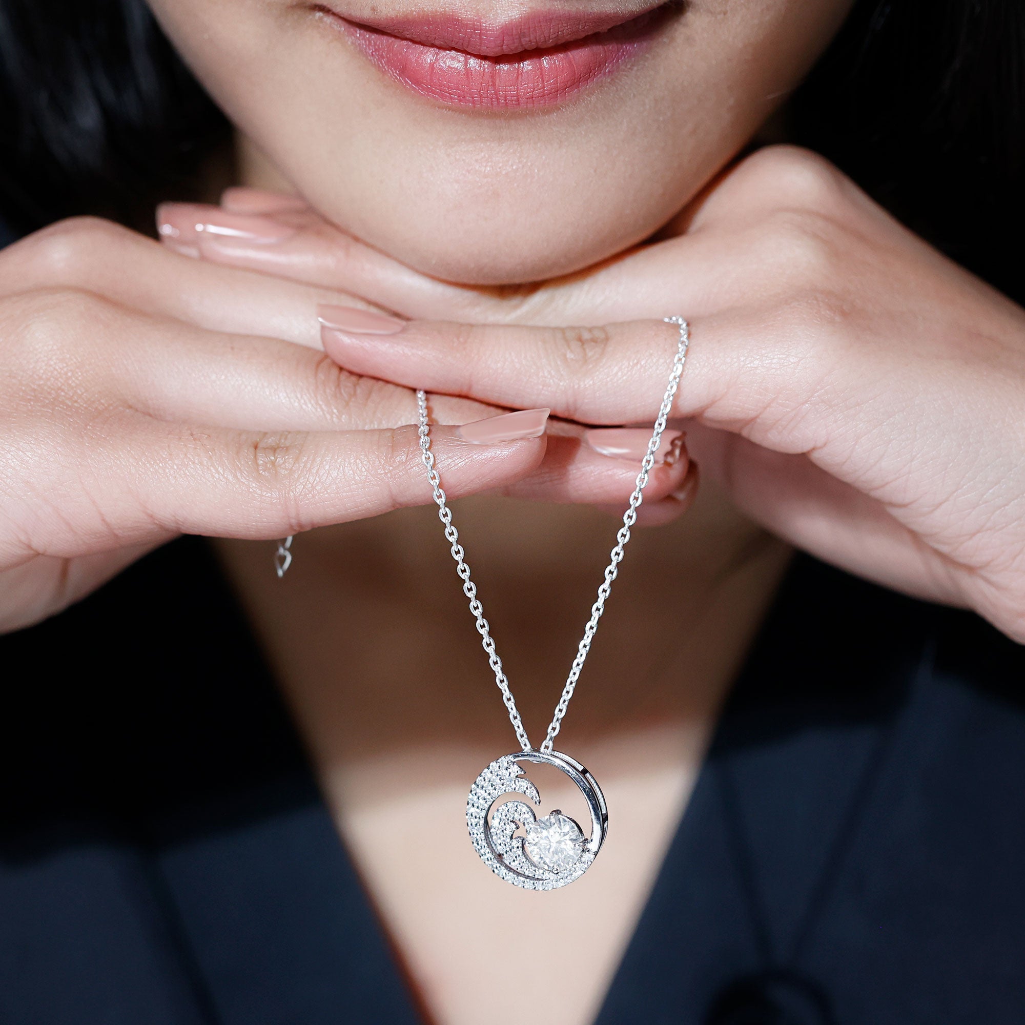 Certified 2 CT Moissanite Ocean Wave Necklace with Chain