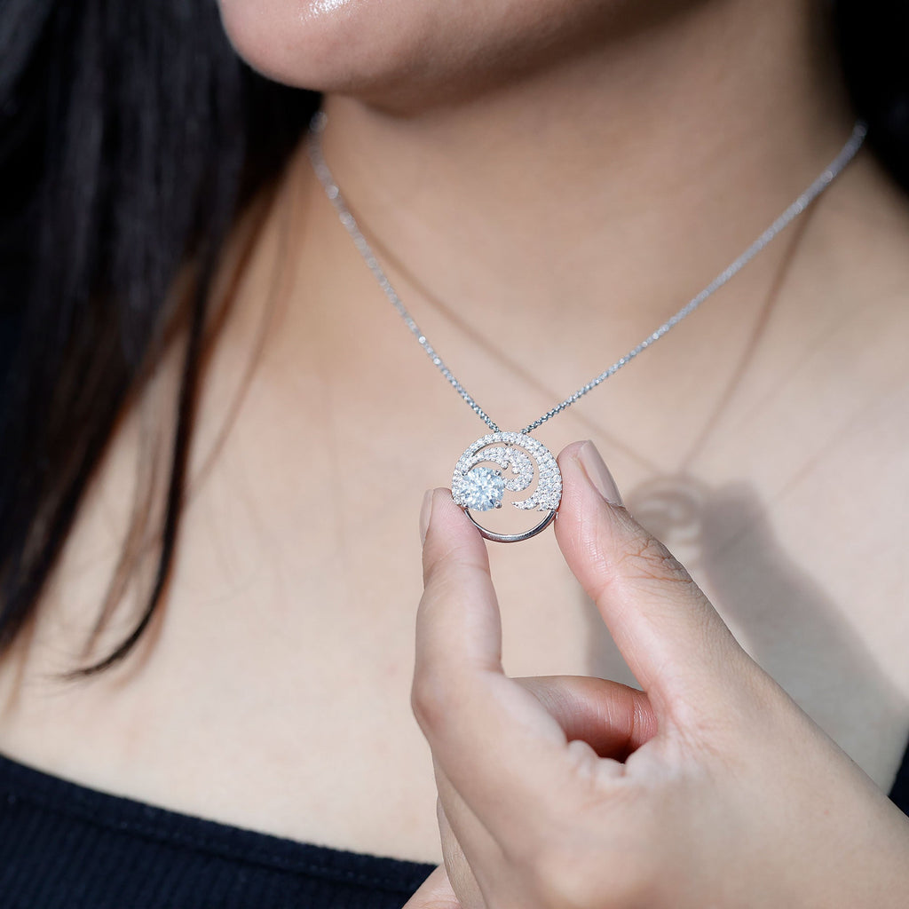 Certified 2 CT Moissanite Ocean Wave Necklace with Chain