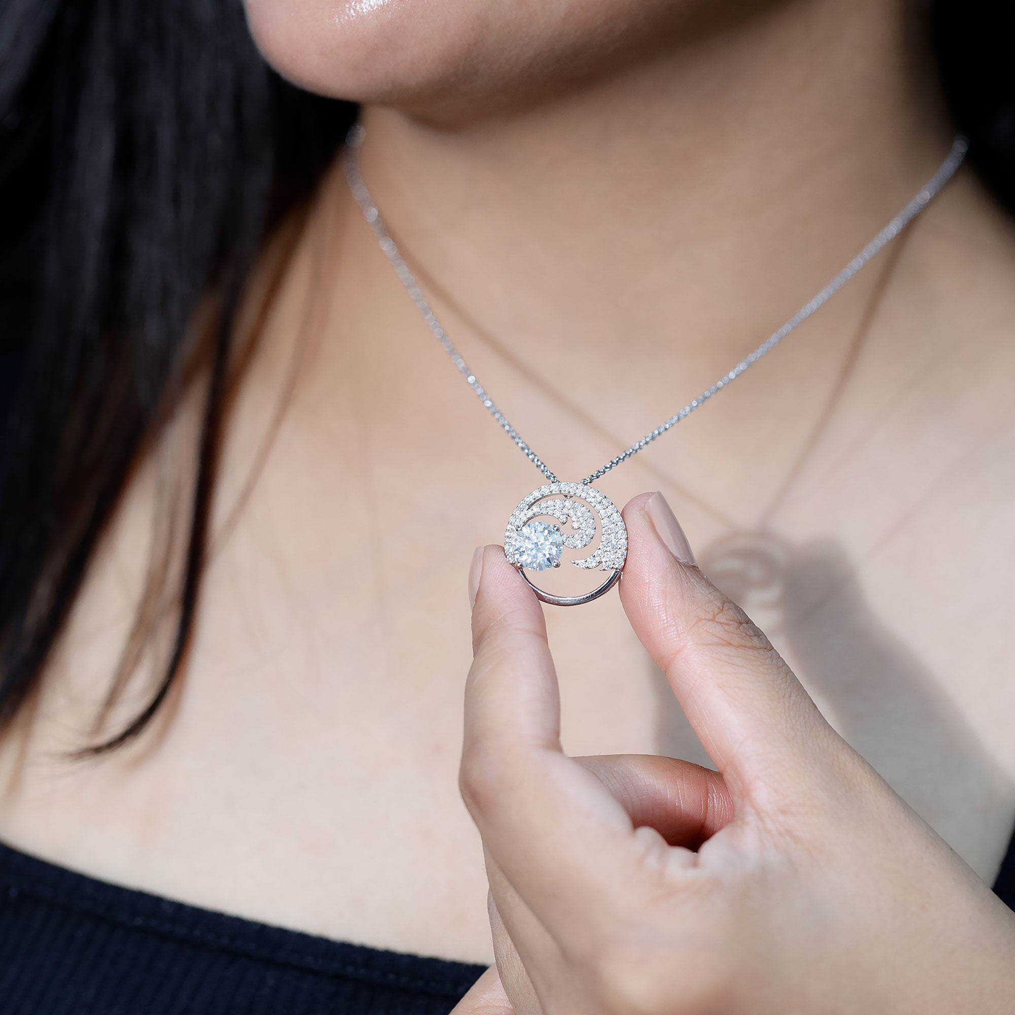 Certified 2 CT Moissanite Ocean Wave Necklace with Chain