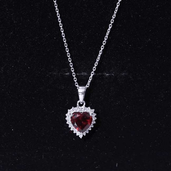 Real 8 MM Garnet Heart Pendant Necklace With Silver Chain