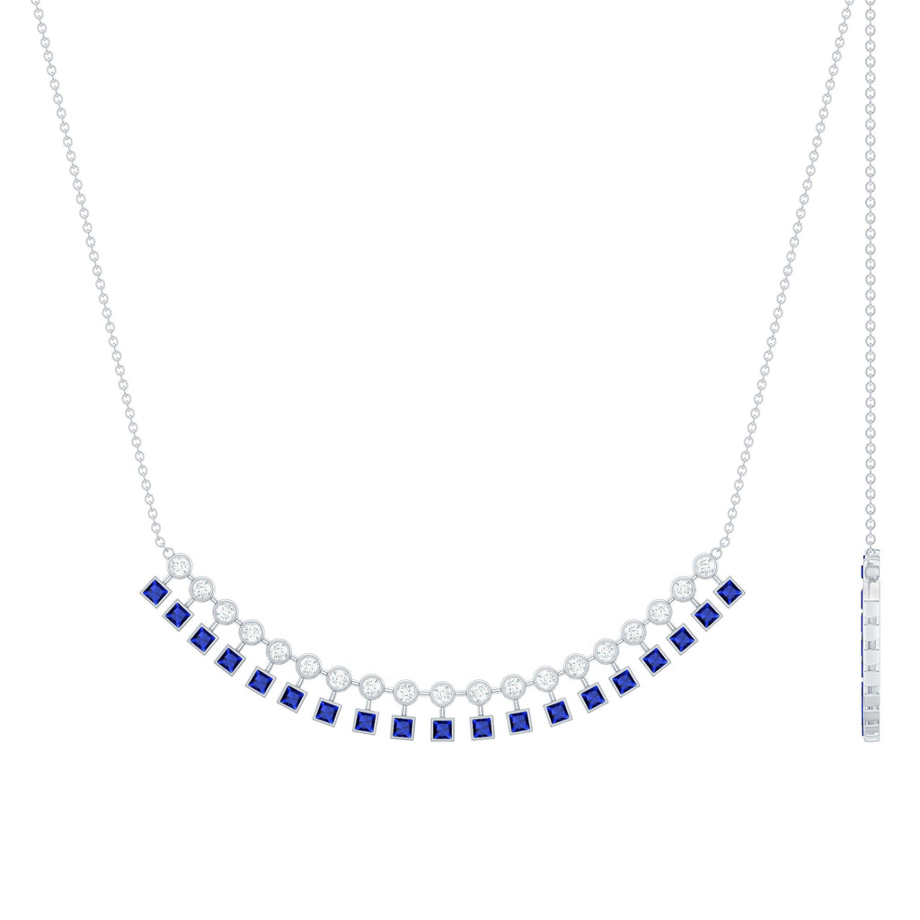Lab Created Blue Sapphire Curved Bar Necklace for Wedding