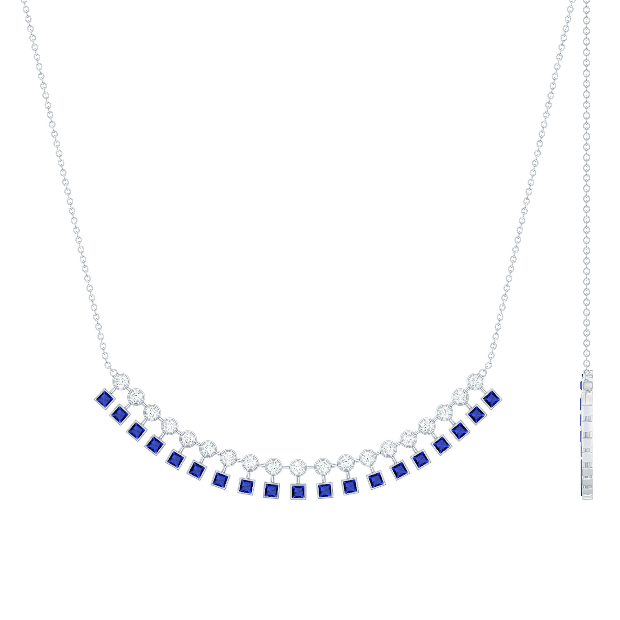 Lab Created Blue Sapphire Curved Bar Necklace for Wedding