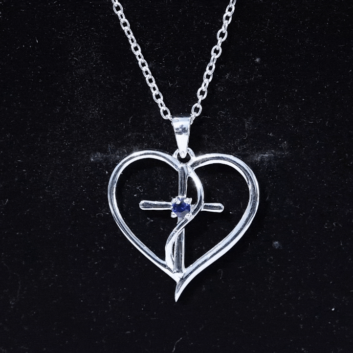 Natural Blue Sapphire Heart Cross Necklace for Women