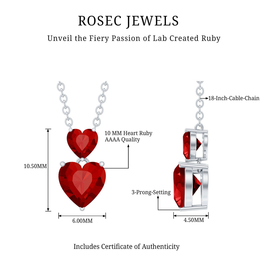 Certified Lab Created Ruby Double Heart Necklace for Women