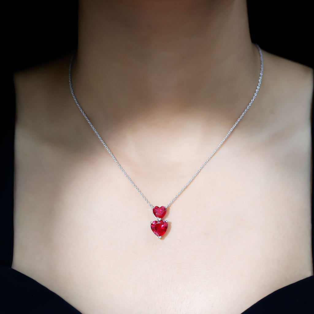 Certified Lab Created Ruby Double Heart Necklace for Women