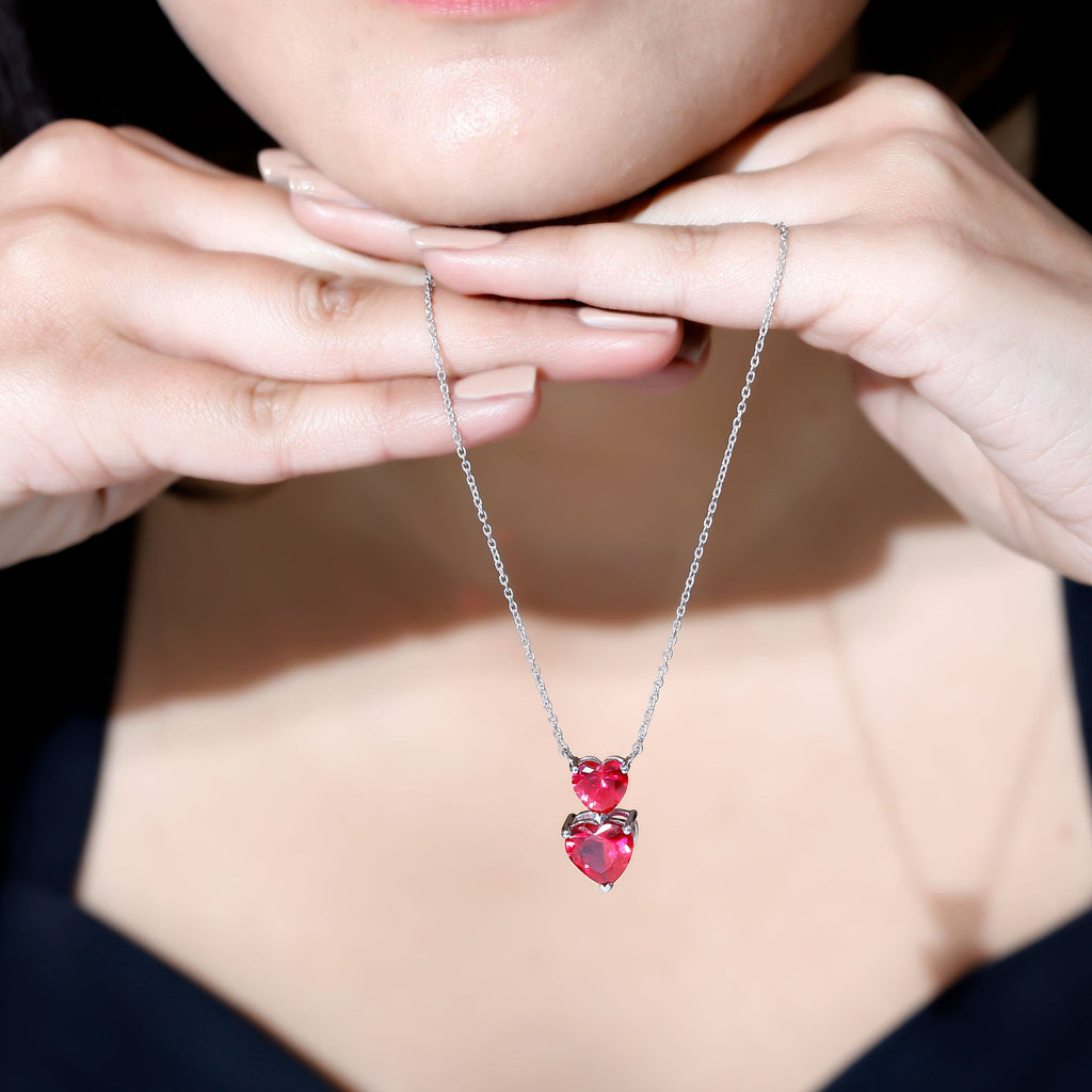 Certified Lab Created Ruby Double Heart Necklace for Women