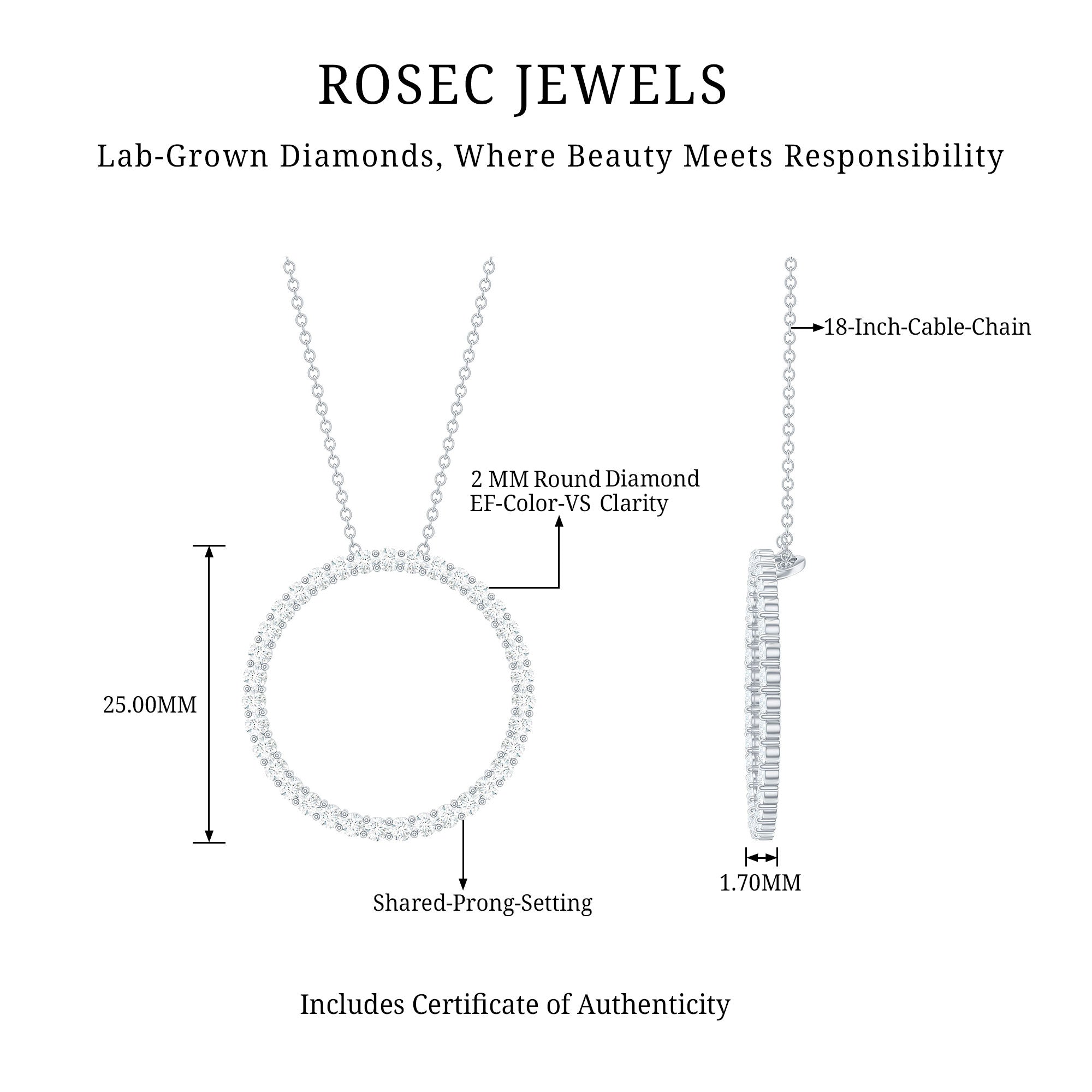 Lab Grown Diamond Eternity Necklace in 14K Gold Plated Silver