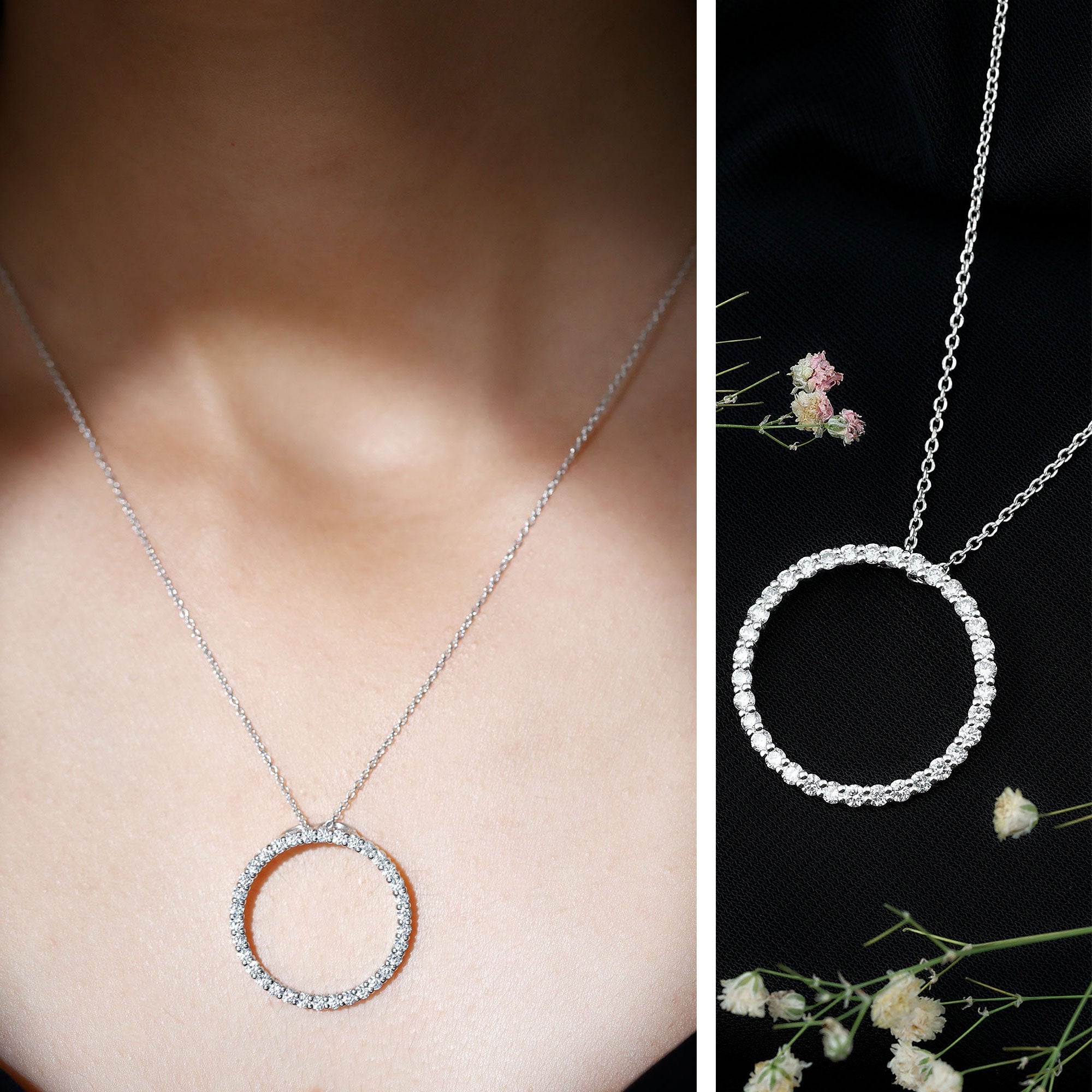 Lab Grown Diamond Eternity Necklace in 14K Gold Plated Silver