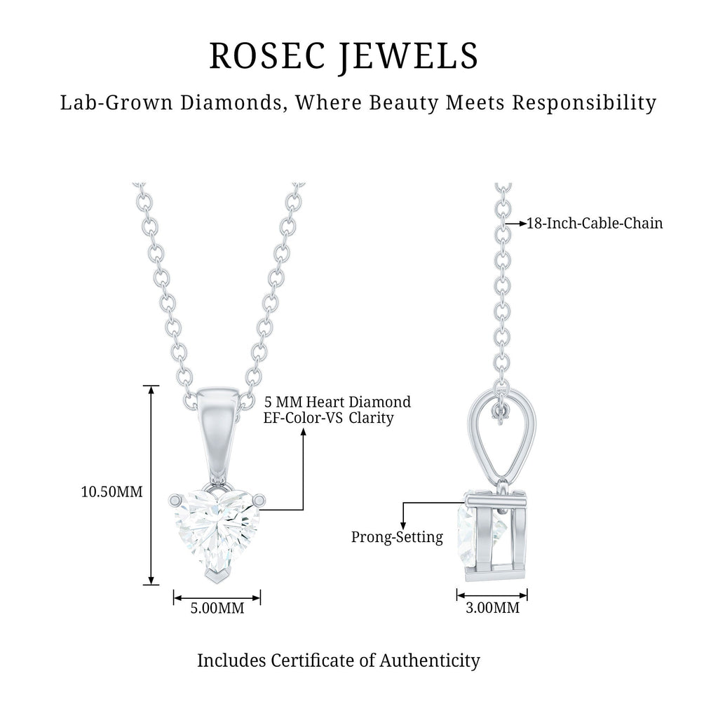 Certified Lab Grown Diamond 5 mm Heart Necklace With Silver Chain