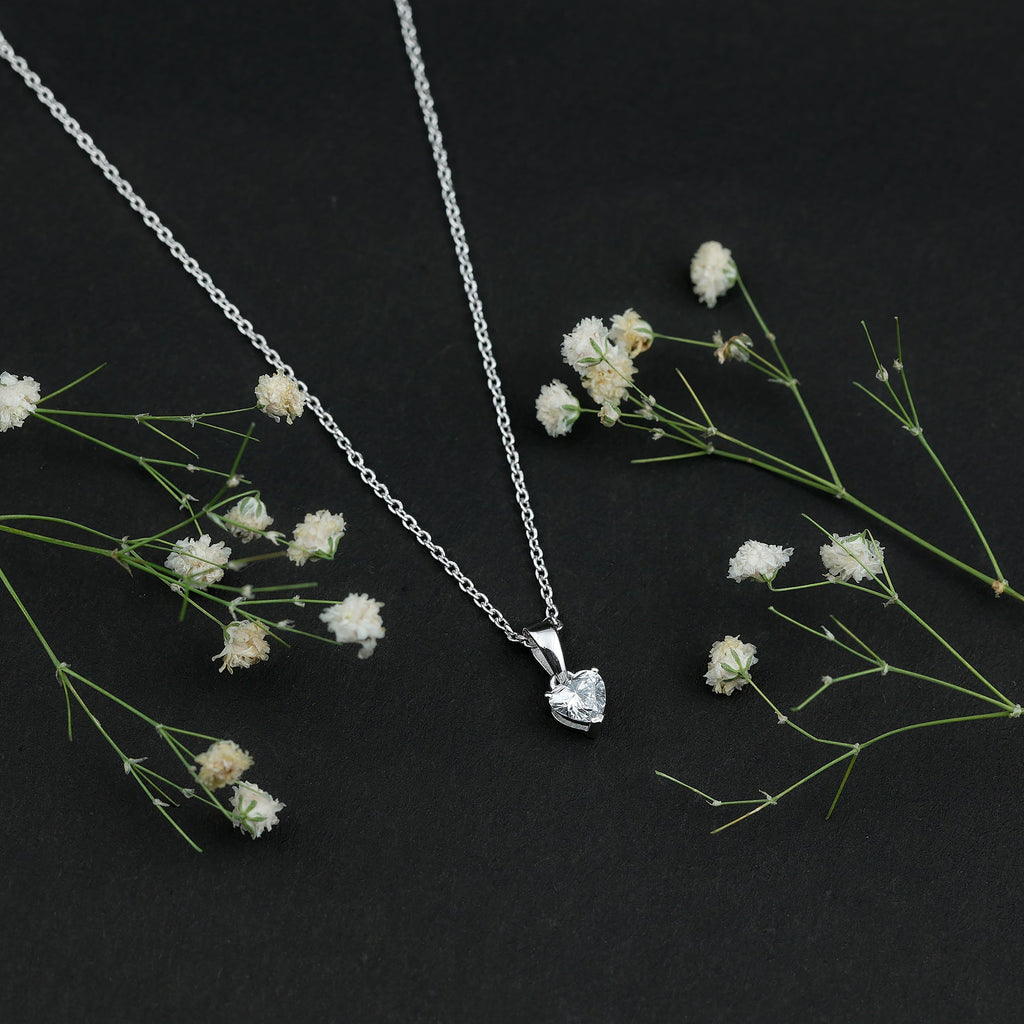 Certified Lab Grown Diamond 5 mm Heart Necklace With Silver Chain