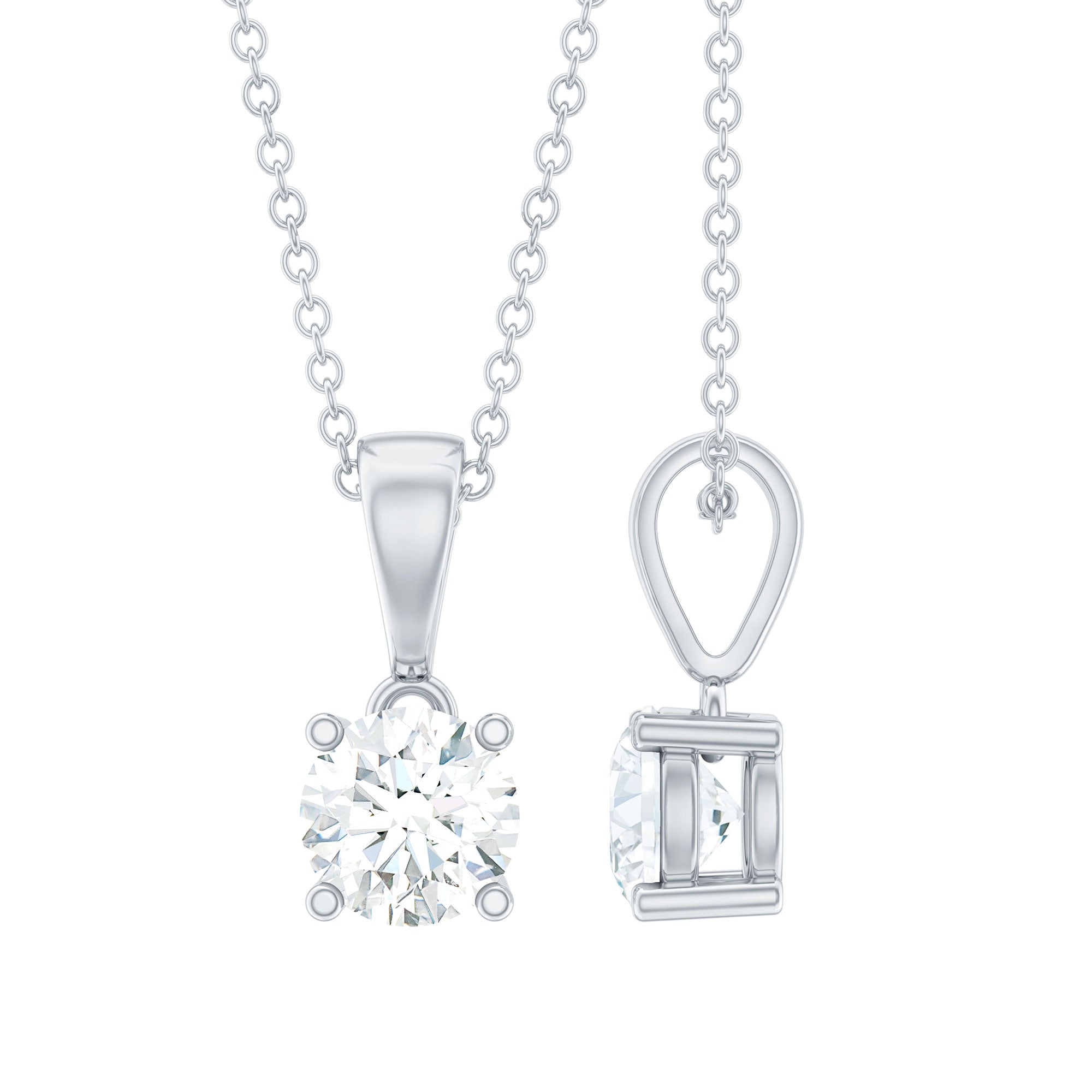 Simple 6 MM Lab Grown Diamond Solitaire Necklace with Silver Chain