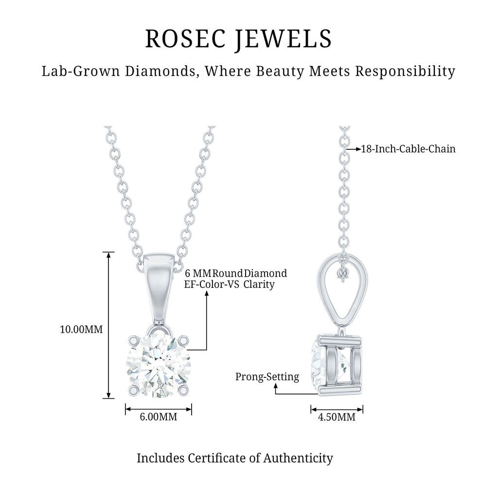 Simple 6 MM Lab Grown Diamond Solitaire Necklace with Silver Chain