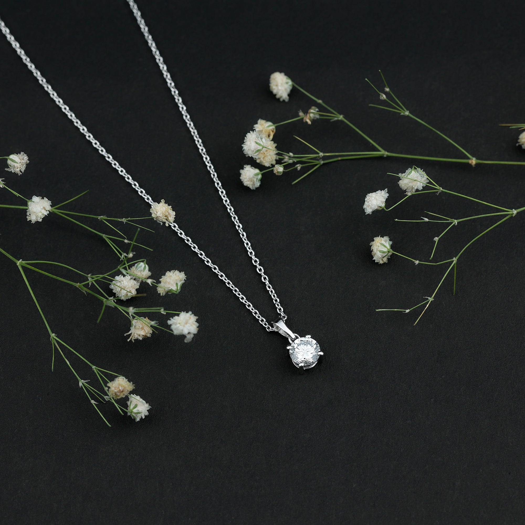 Simple 6 MM Lab Grown Diamond Solitaire Necklace with Silver Chain