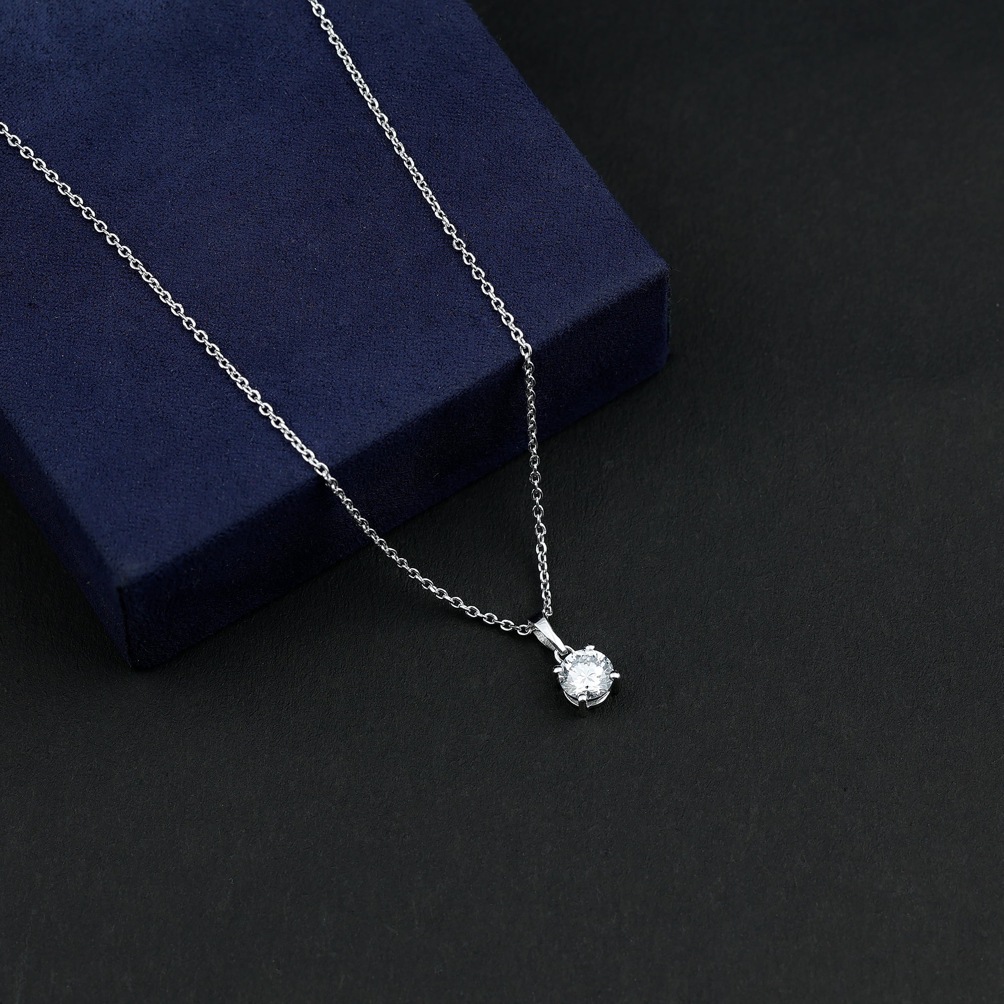 Simple 6 MM Lab Grown Diamond Solitaire Necklace with Silver Chain
