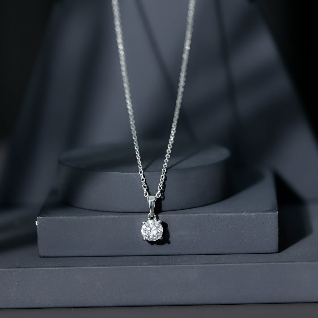 Simple 6 MM Lab Grown Diamond Solitaire Necklace with Silver Chain