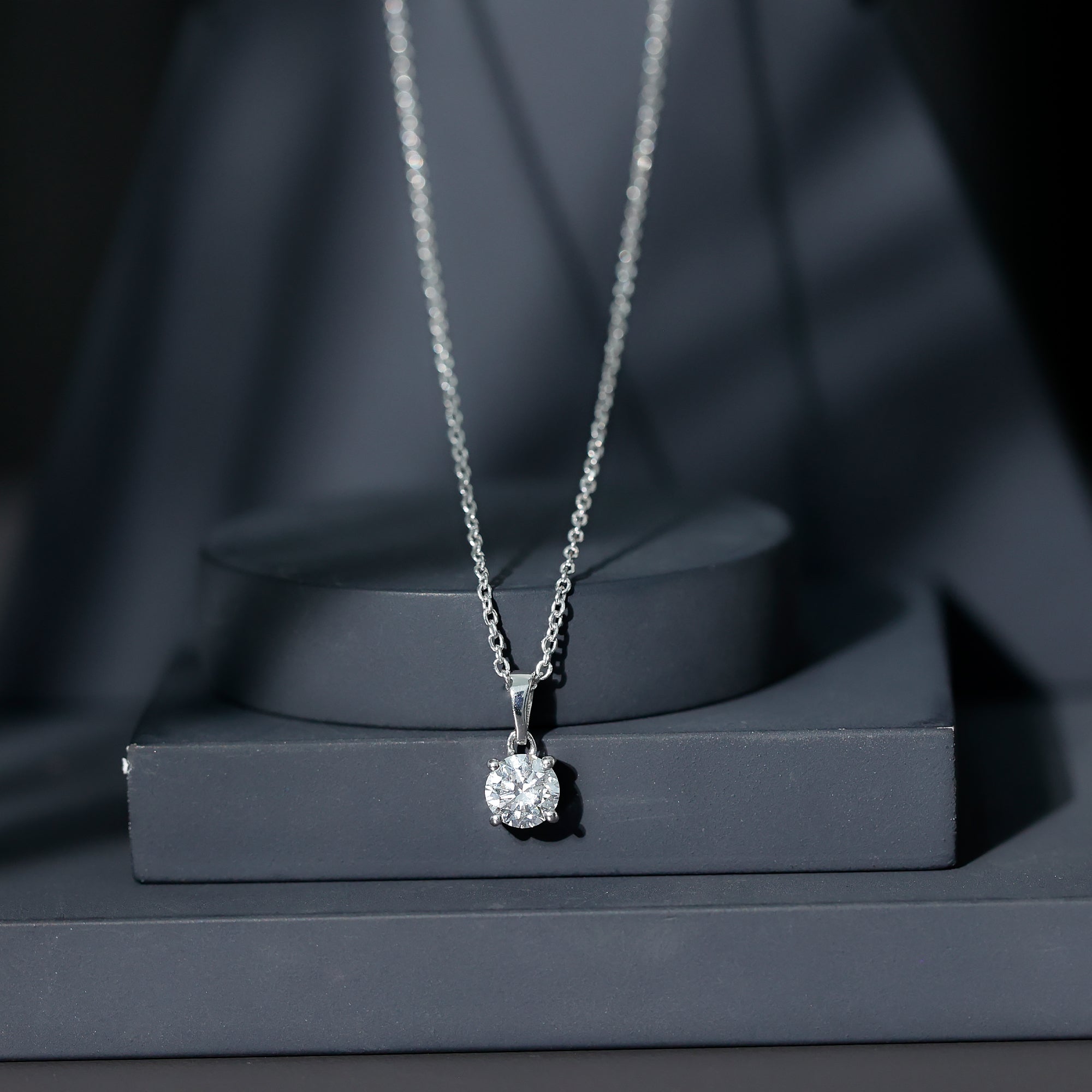 Simple 6 MM Lab Grown Diamond Solitaire Necklace with Silver Chain