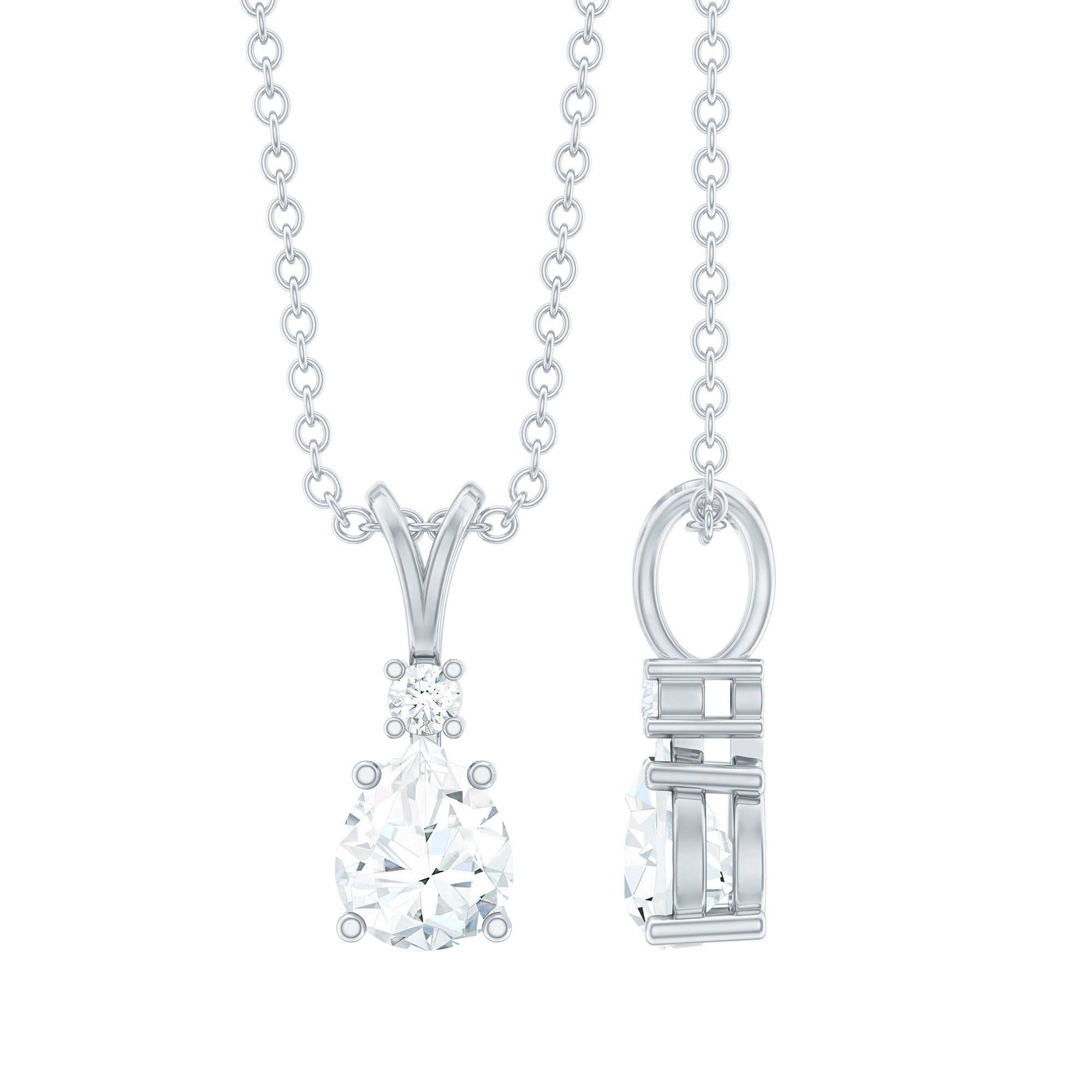 6X5mm Pear Lab Grown Diamond Teardrop Necklace With Silver Chain