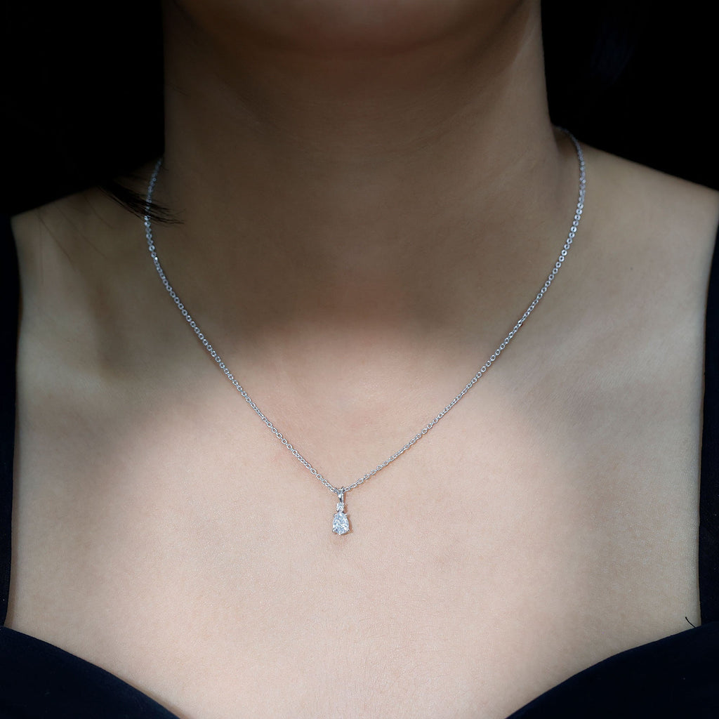 6X5mm Pear Lab Grown Diamond Teardrop Necklace With Silver Chain