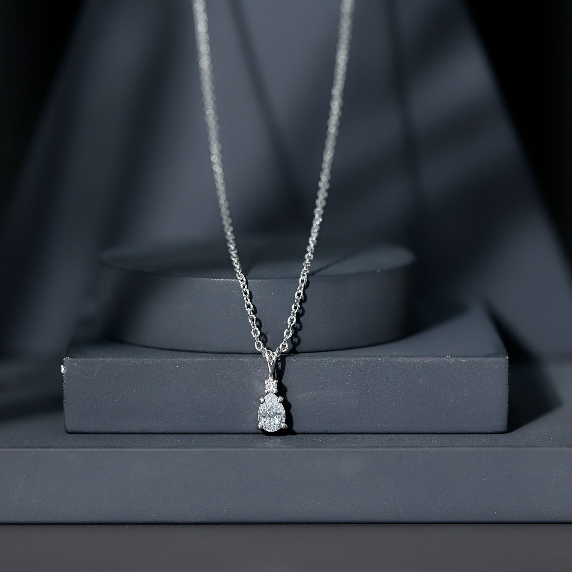6X5mm Pear Lab Grown Diamond Teardrop Necklace With Silver Chain