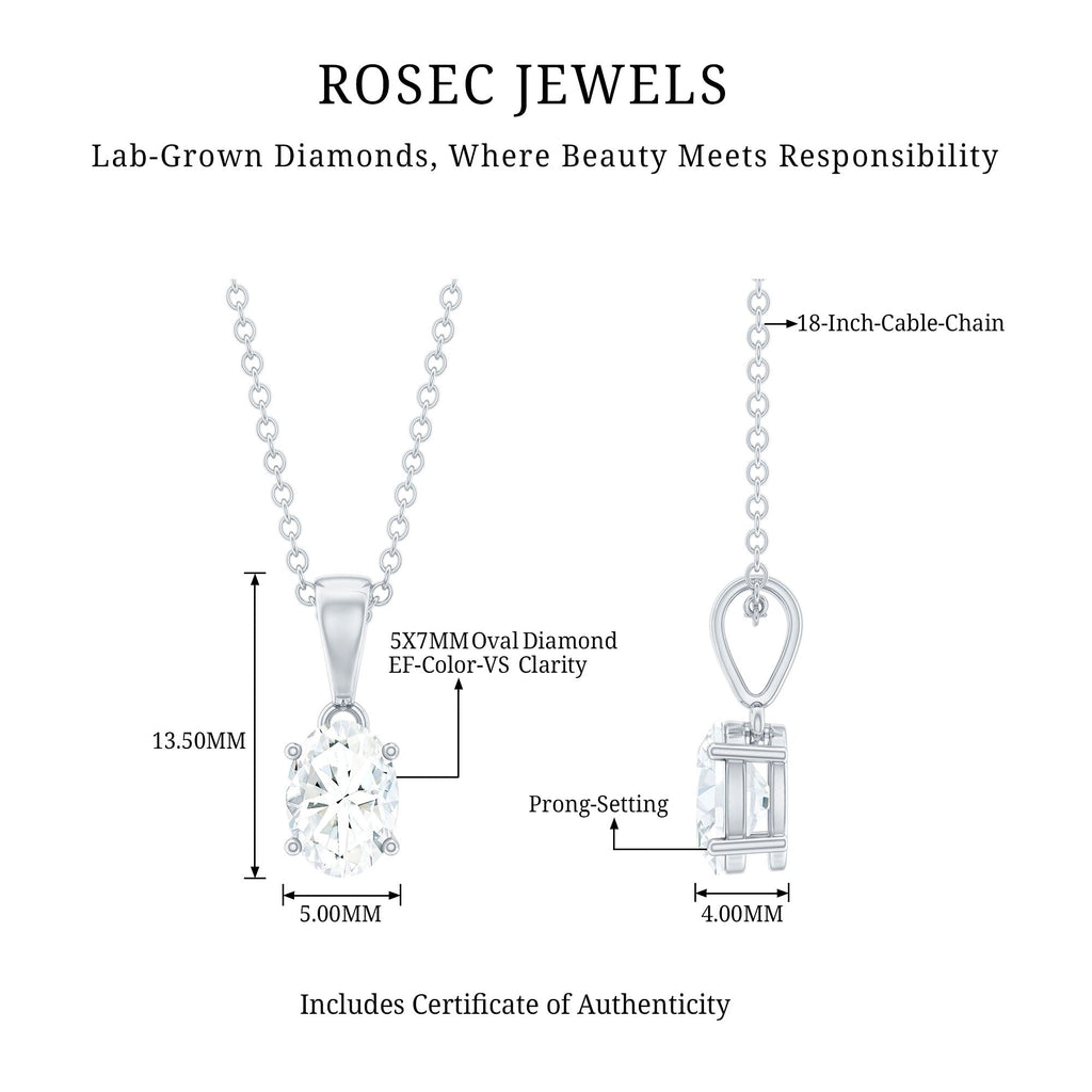5X7 MM Lab Grown Diamond Solitaire Necklace with Chain