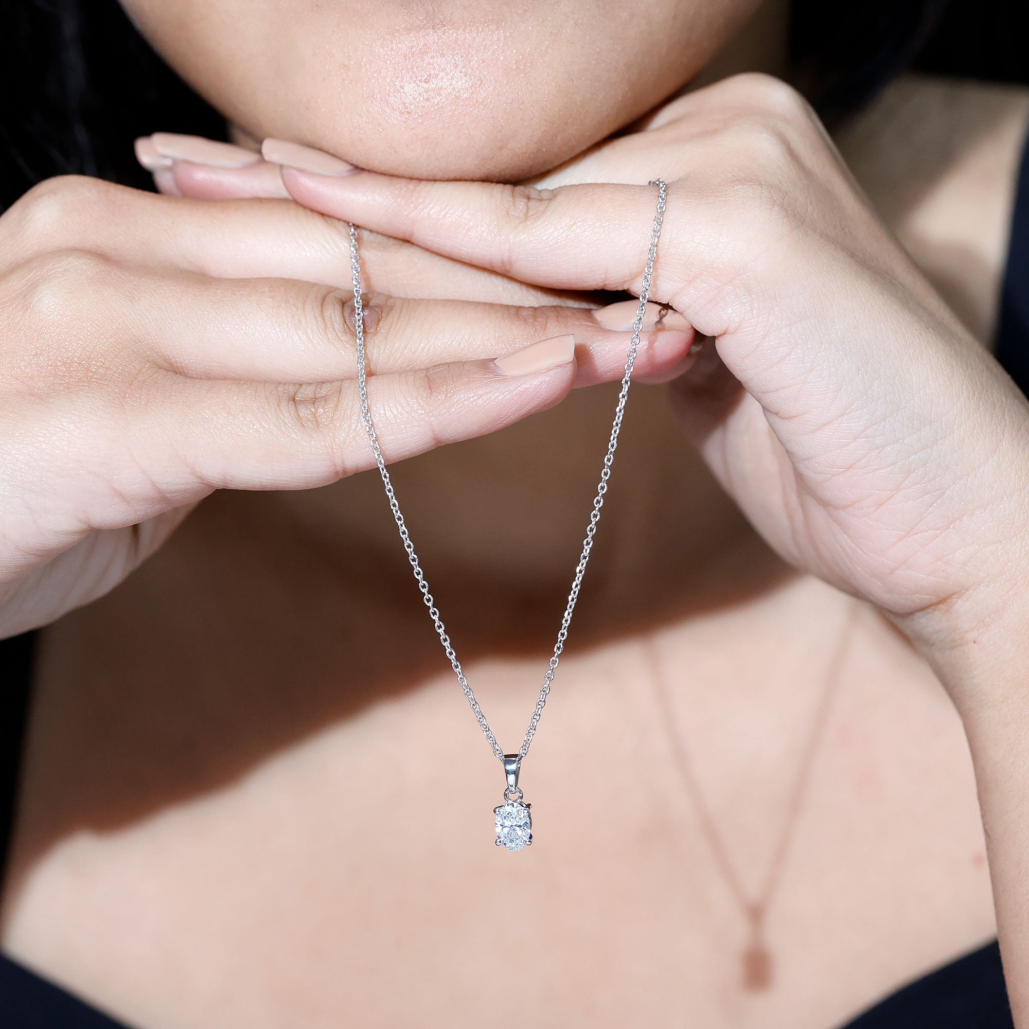 5X7 MM Lab Grown Diamond Solitaire Necklace with Chain