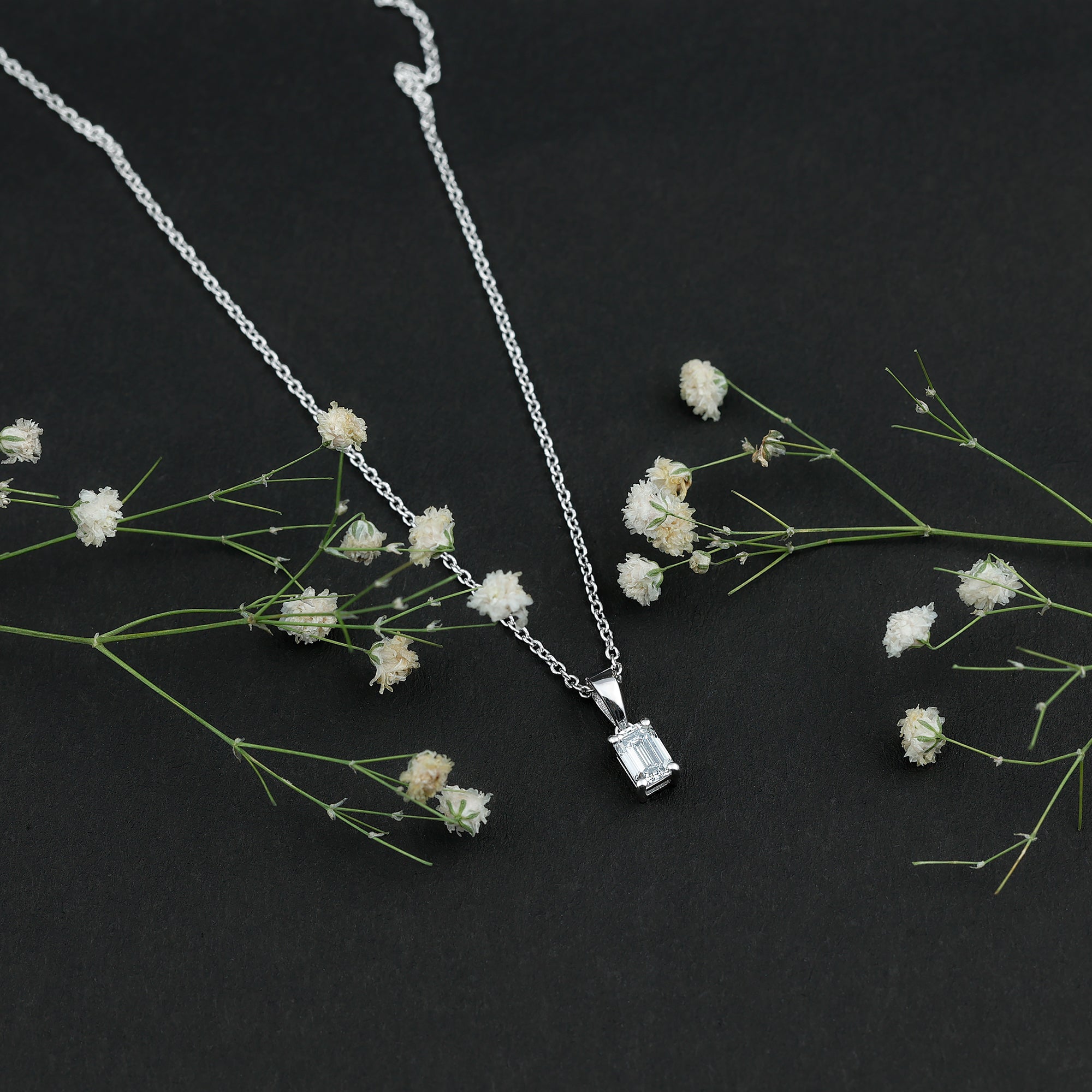 4X6MM Emerald Cut Lab Grown Diamond Solitaire Necklace with Chain