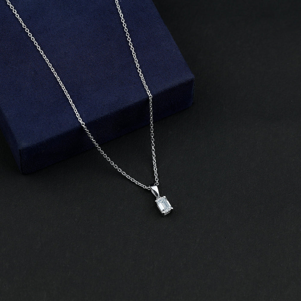 4X6MM Emerald Cut Lab Grown Diamond Solitaire Necklace with Chain