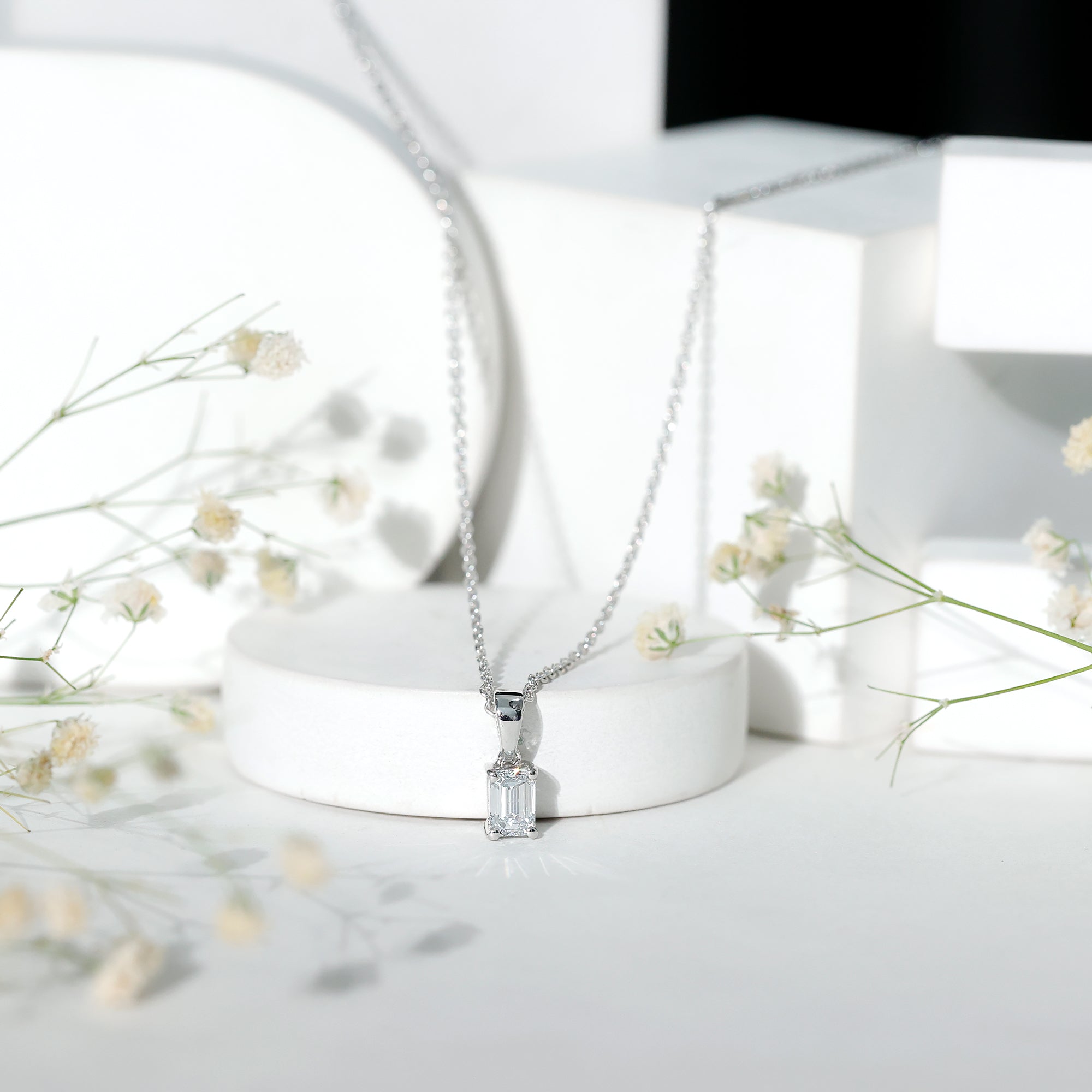 4X6MM Emerald Cut Lab Grown Diamond Solitaire Necklace with Chain