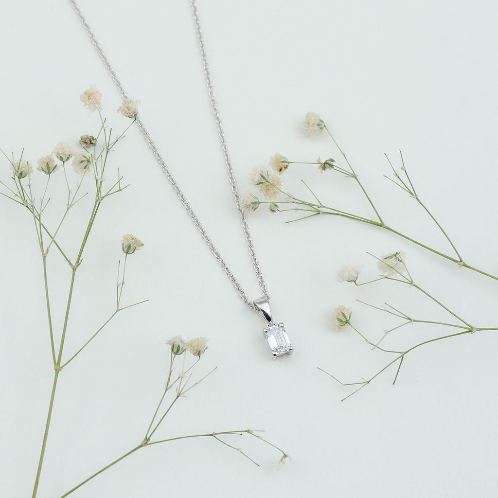 4X6MM Emerald Cut Lab Grown Diamond Solitaire Necklace with Chain