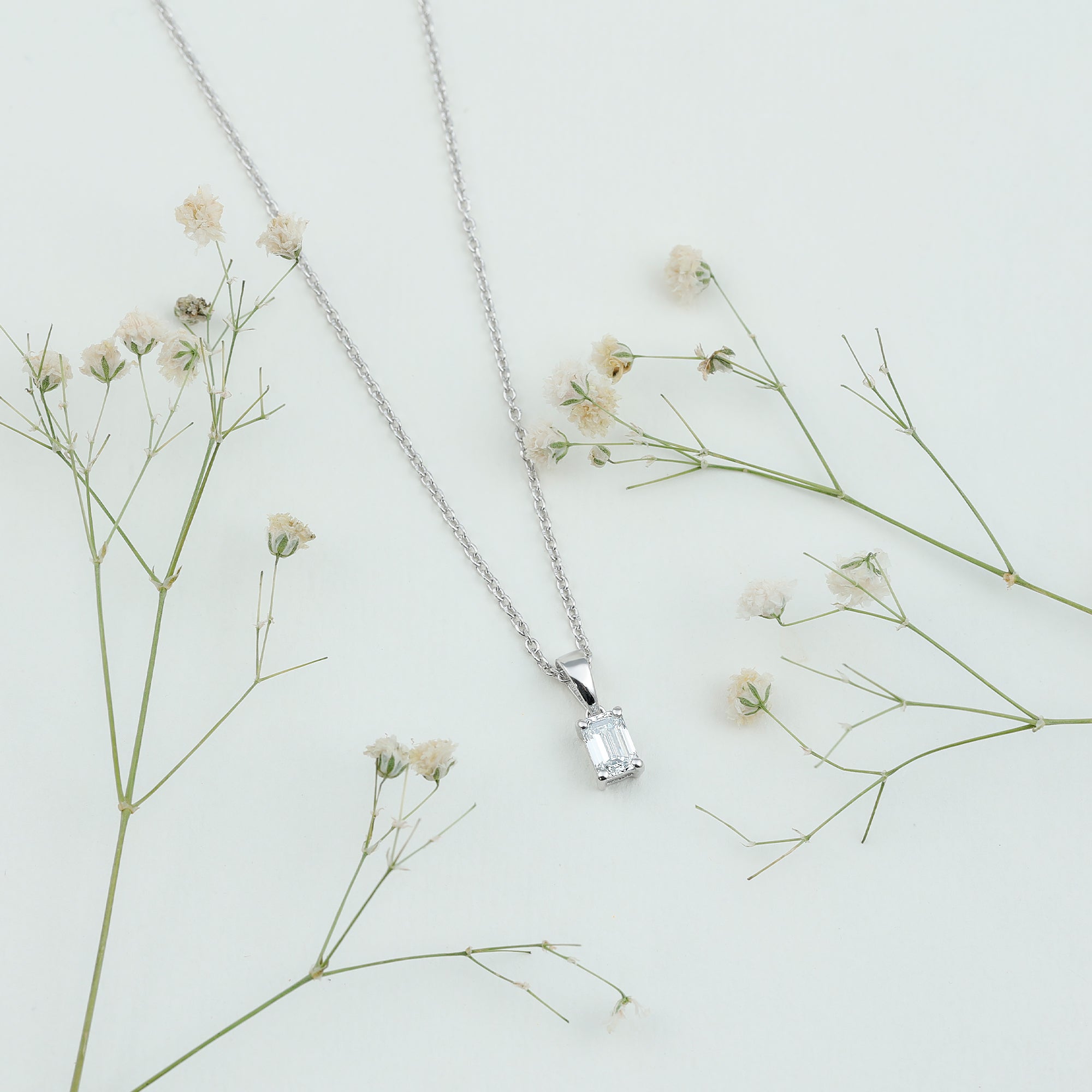 4X6MM Emerald Cut Lab Grown Diamond Solitaire Necklace with Chain