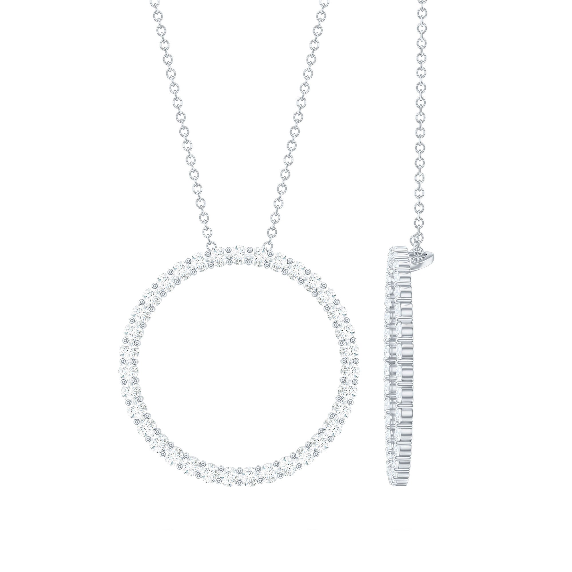 Certified Cubic Zirconia Circle Necklace with Silver Chain