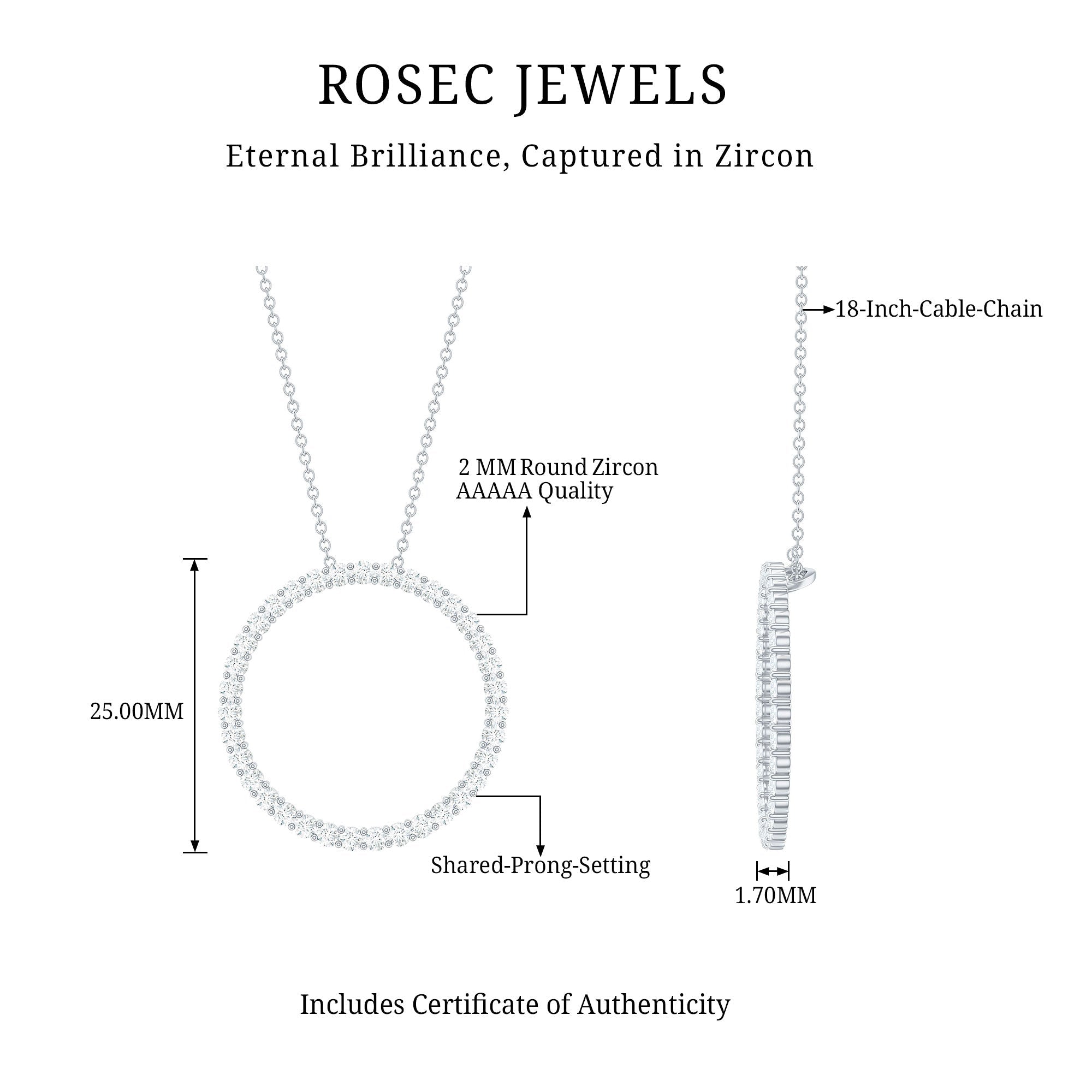 Certified Cubic Zirconia Circle Necklace with Silver Chain