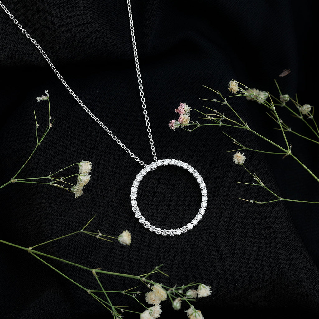 Certified Cubic Zirconia Circle Necklace with Silver Chain