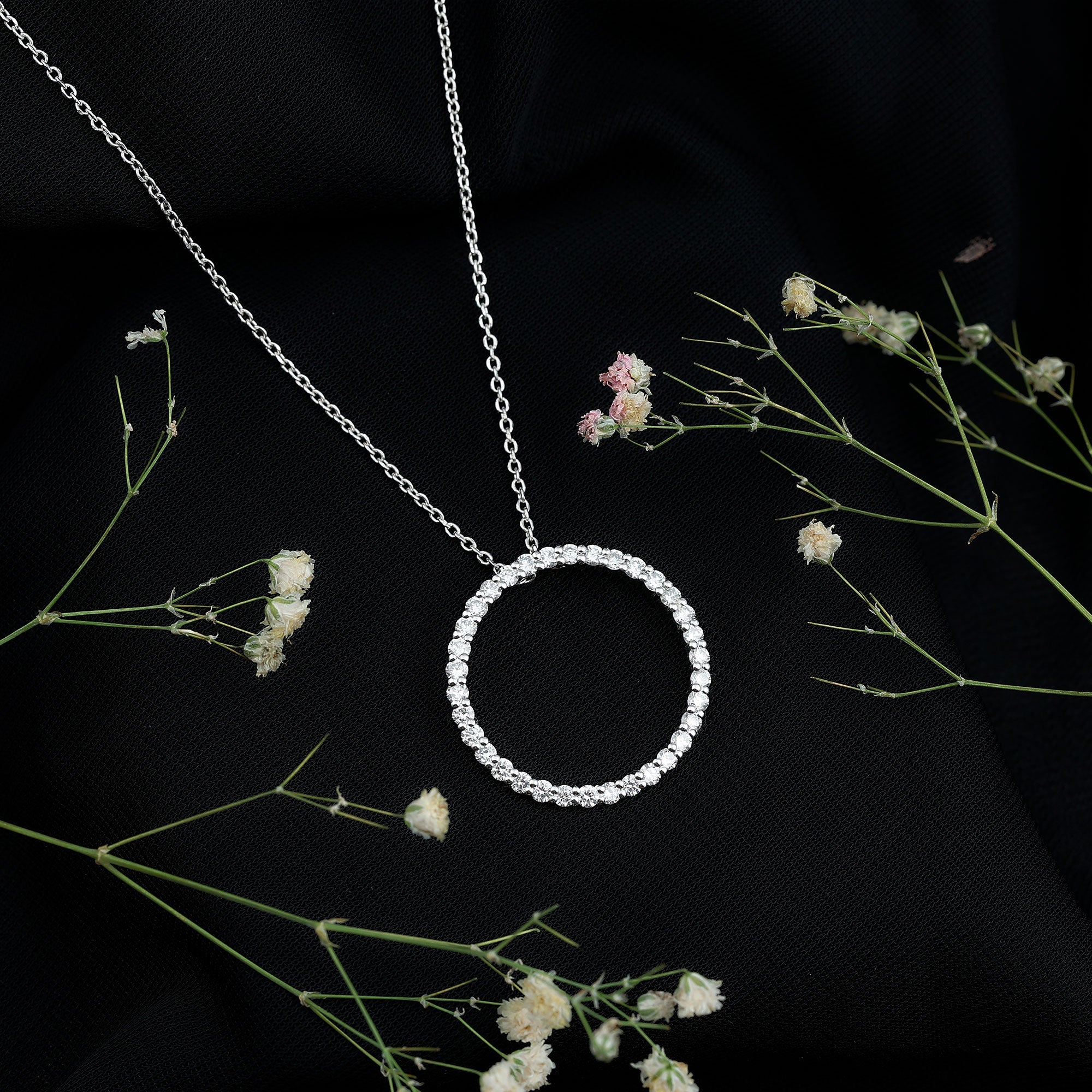Certified Cubic Zirconia Circle Necklace with Silver Chain