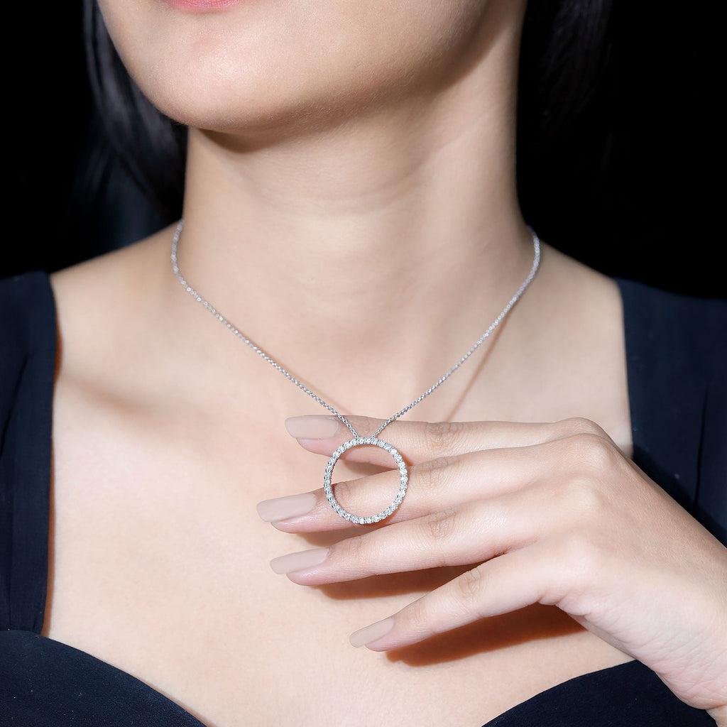 Certified Cubic Zirconia Circle Necklace with Silver Chain
