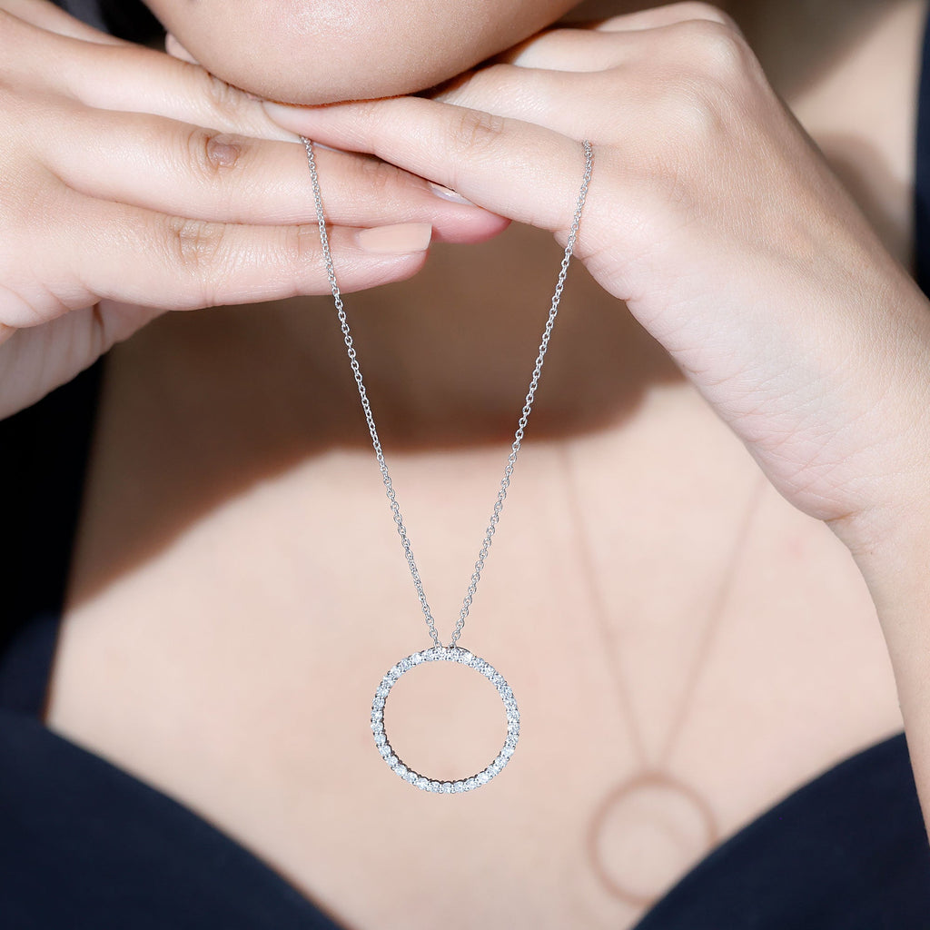 Certified Cubic Zirconia Circle Necklace with Silver Chain