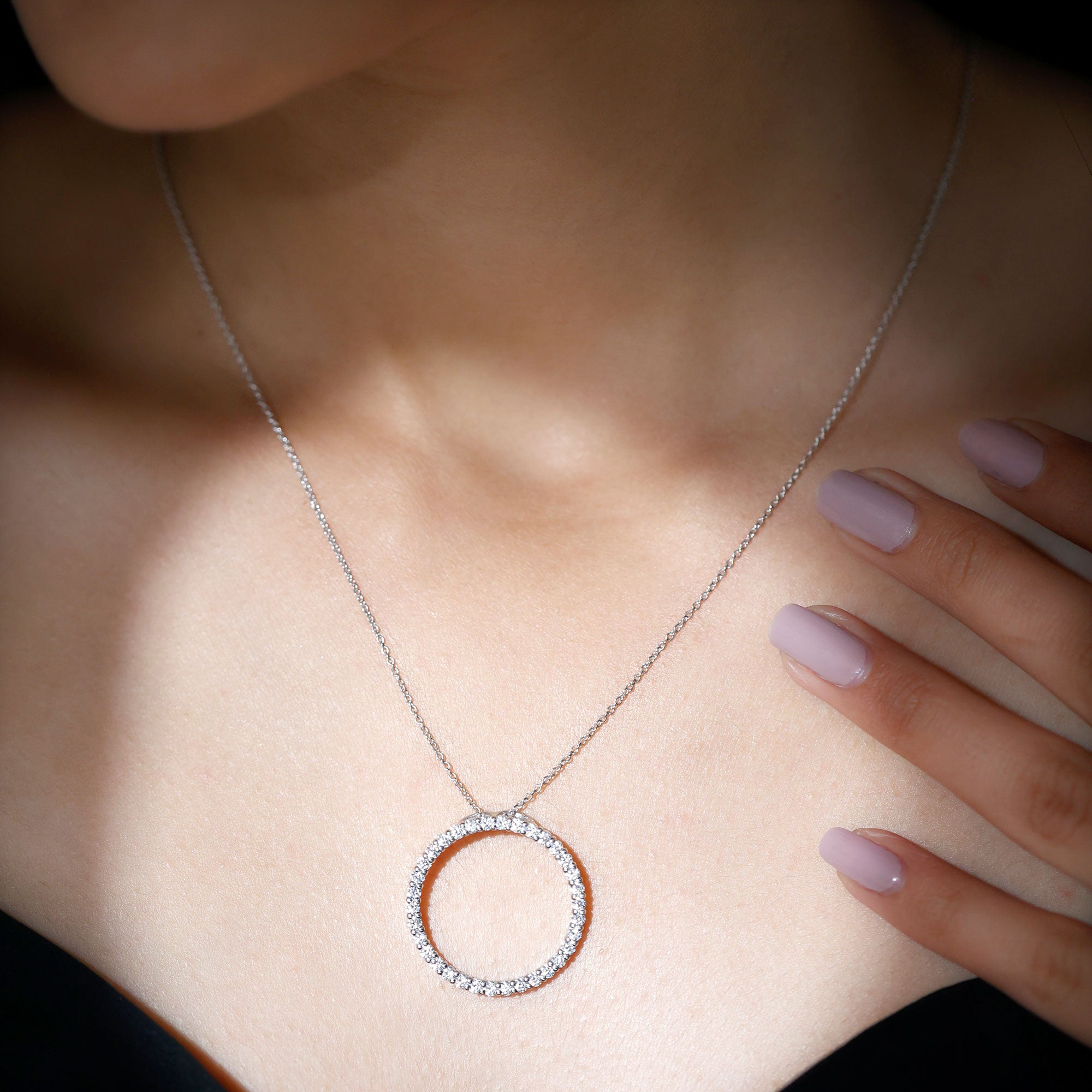 Certified Cubic Zirconia Circle Necklace with Silver Chain
