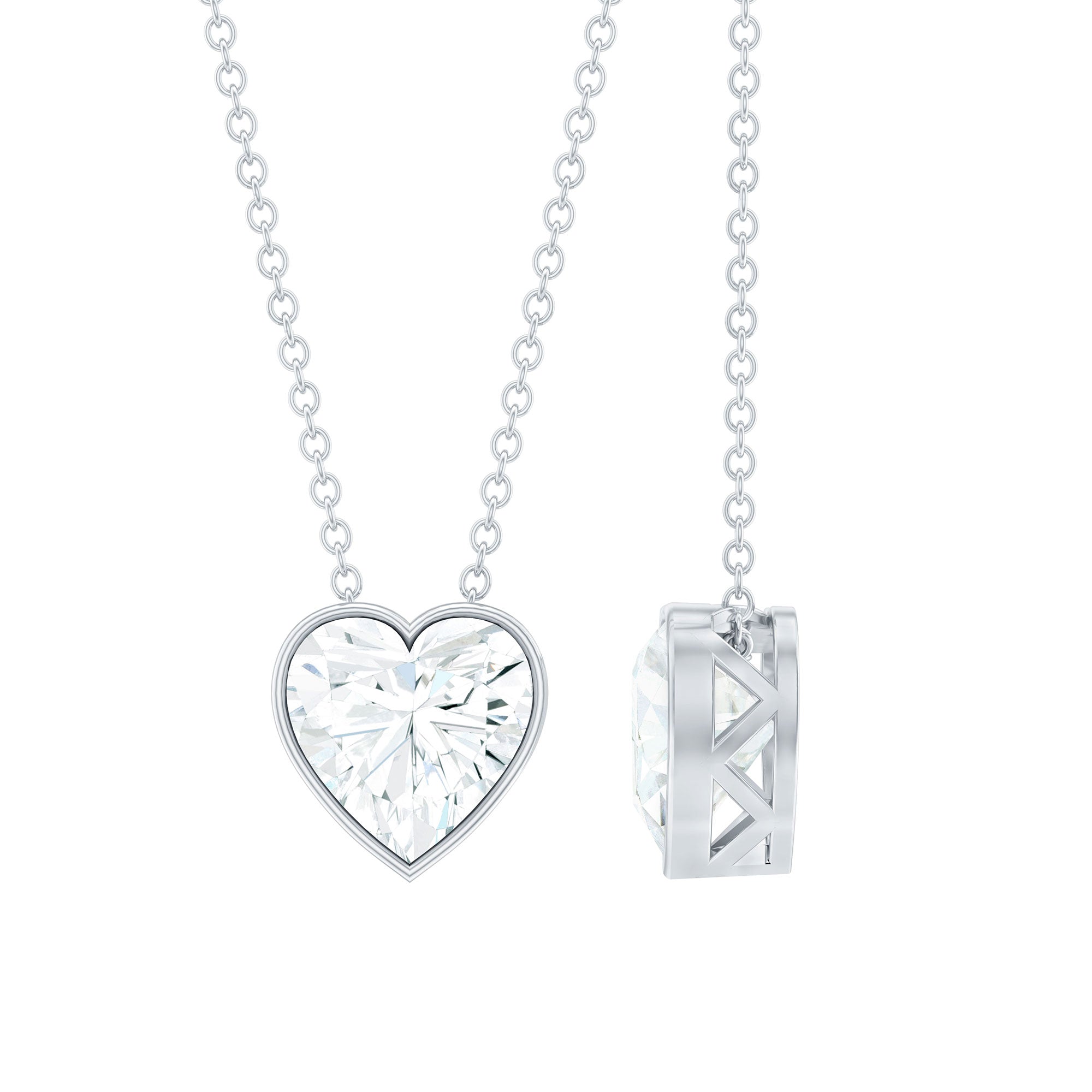 Solitaire Cubic Zirconia Heart Pendant Necklace with Chain