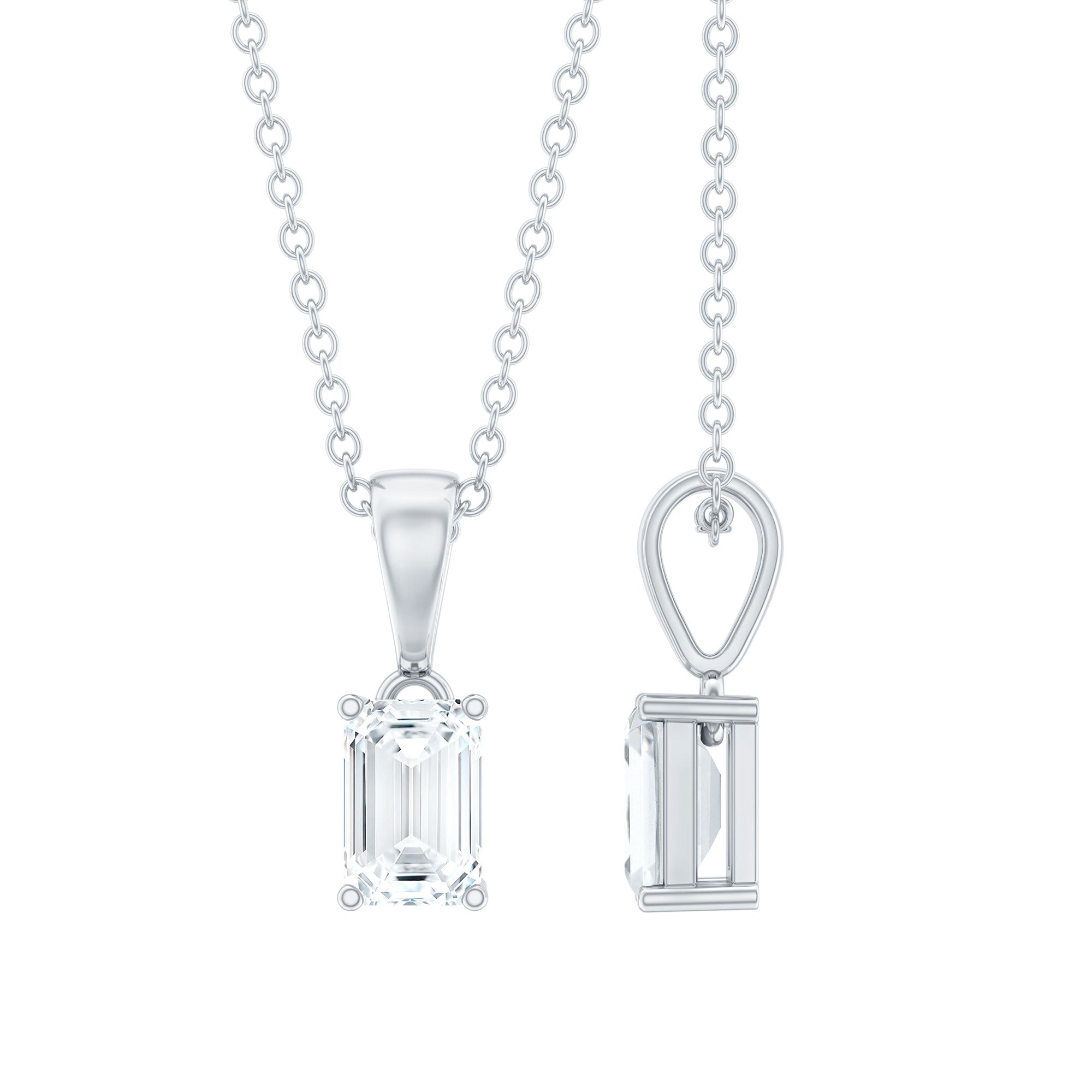6X8mm Emerald Cut Cubic Zirconia Solitaire Necklace With Silver Chain