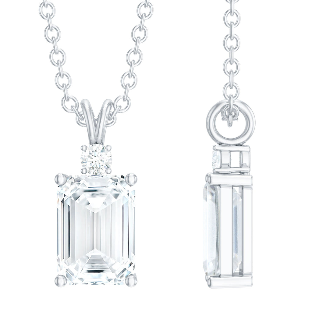 Certified 6X8 MM Emerald Cut CZ Diamond Solitaire Necklace with Silver Chain