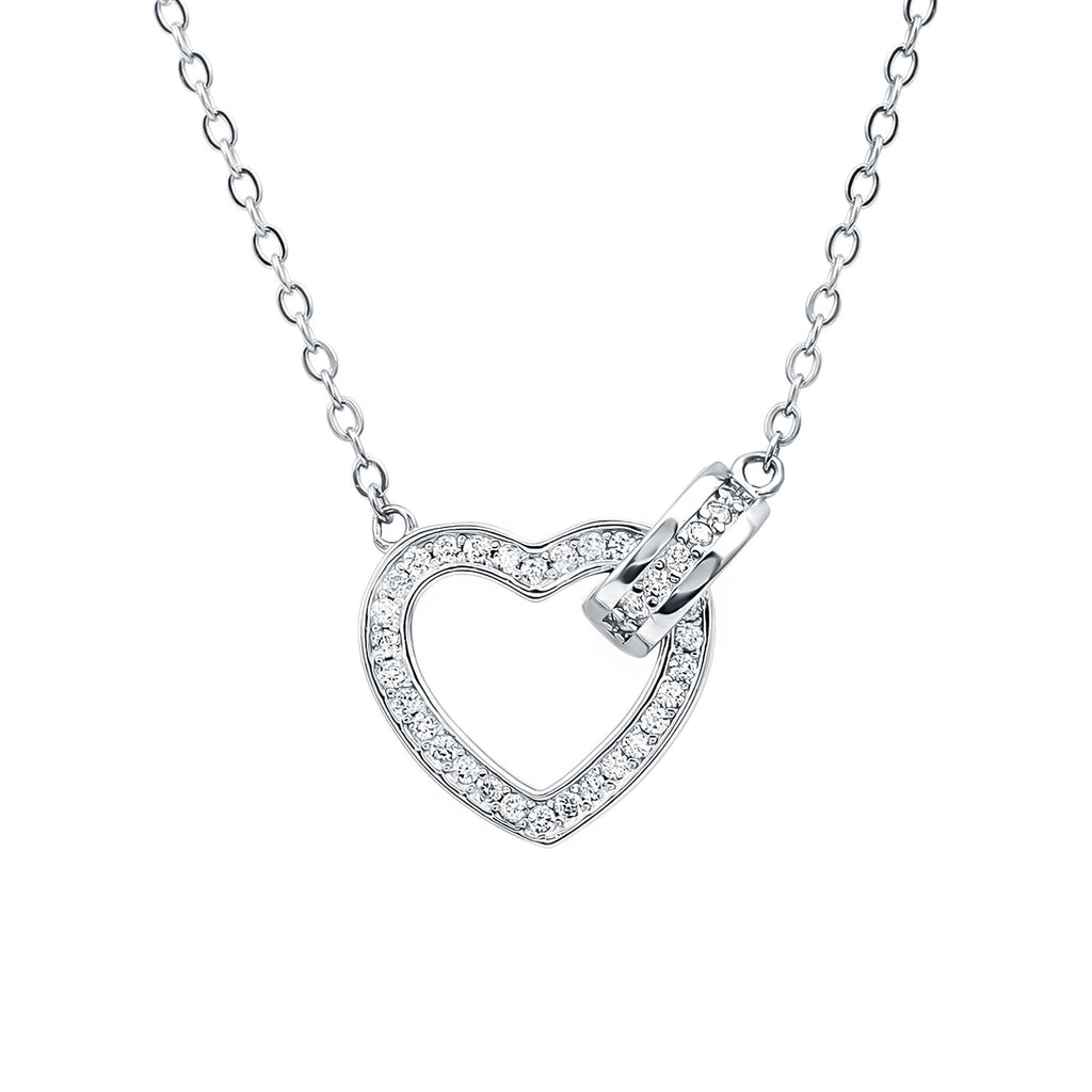 Certified Cubic Zirconia Heart Layered Necklace In Silver