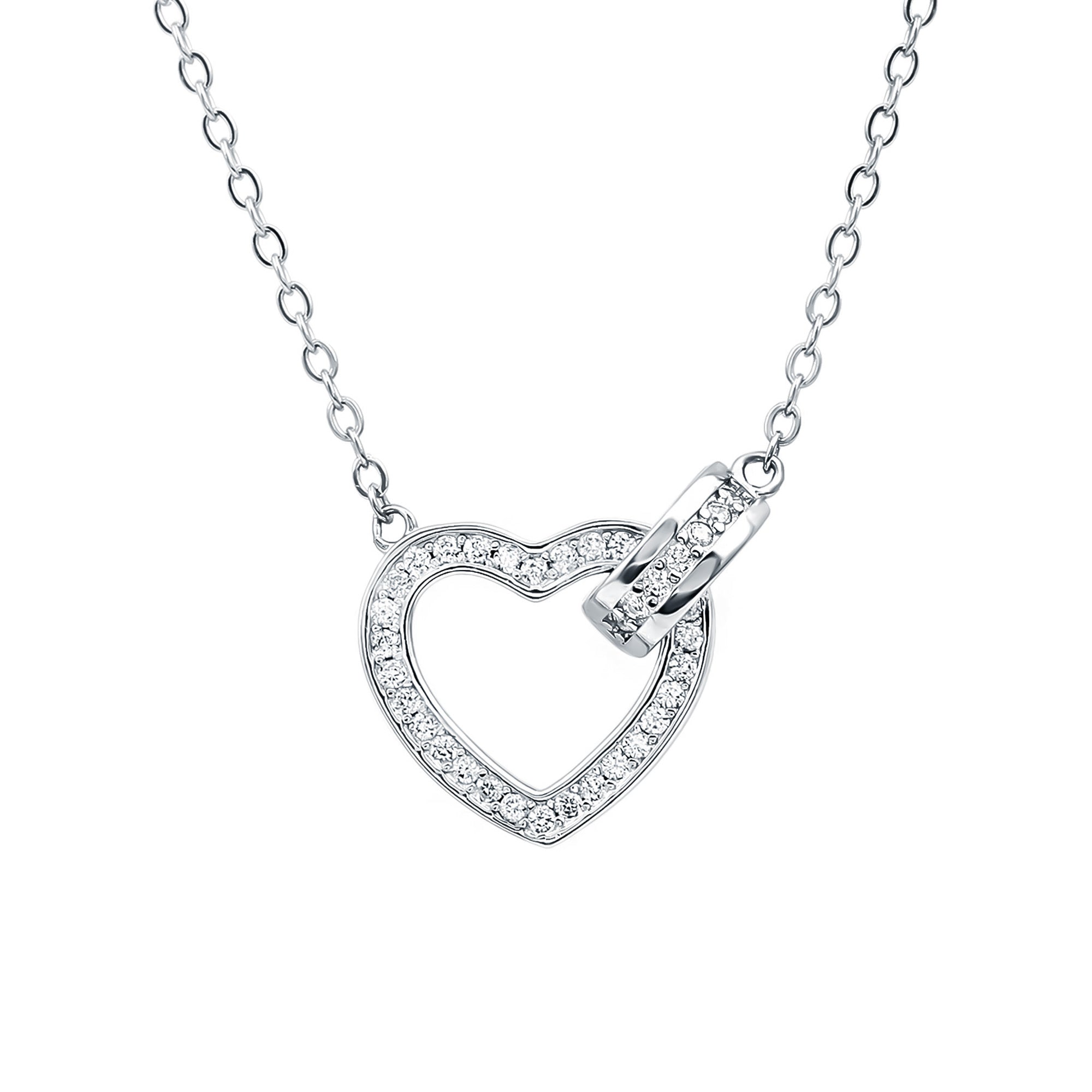 Certified Cubic Zirconia Heart Layered Necklace In Silver