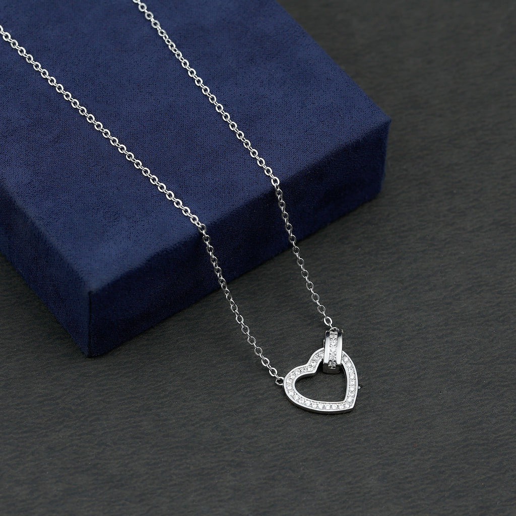 Certified Cubic Zirconia Heart Layered Necklace In Silver
