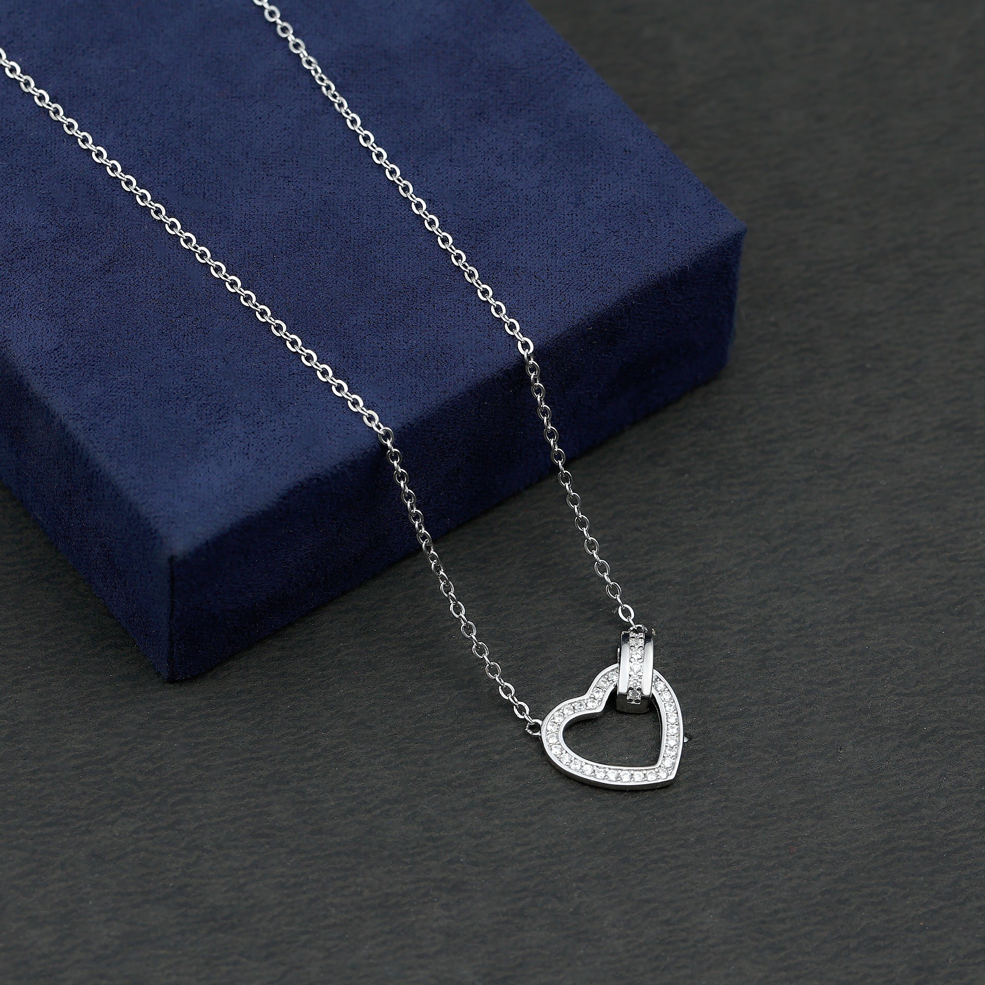 Certified Cubic Zirconia Heart Layered Necklace In Silver