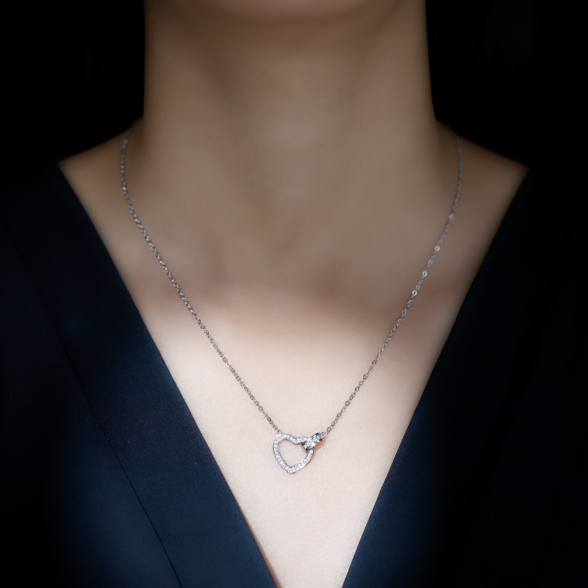 Certified Cubic Zirconia Heart Layered Necklace In Silver